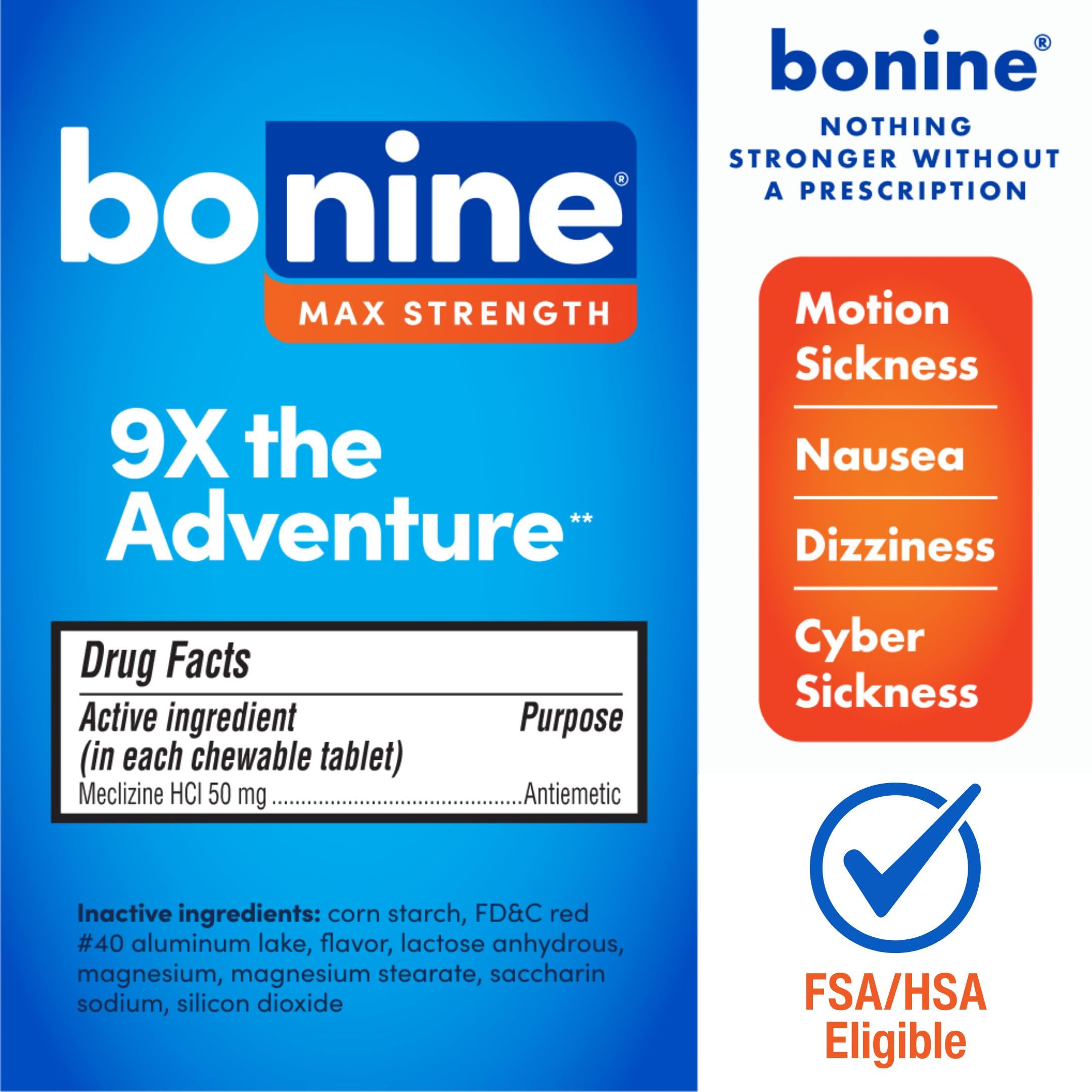 Bonine MAX Chewable 50mg – Motion Sickness Relief, Peppermint, 16 Tablets