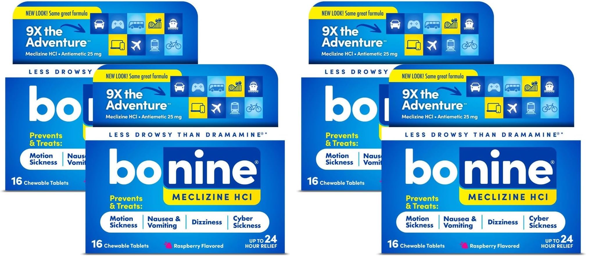 Bonine Non-Drowsy Motion Sickness Relief – 32 Raspberry Chewables (25mg Meclizine) Pack of 2