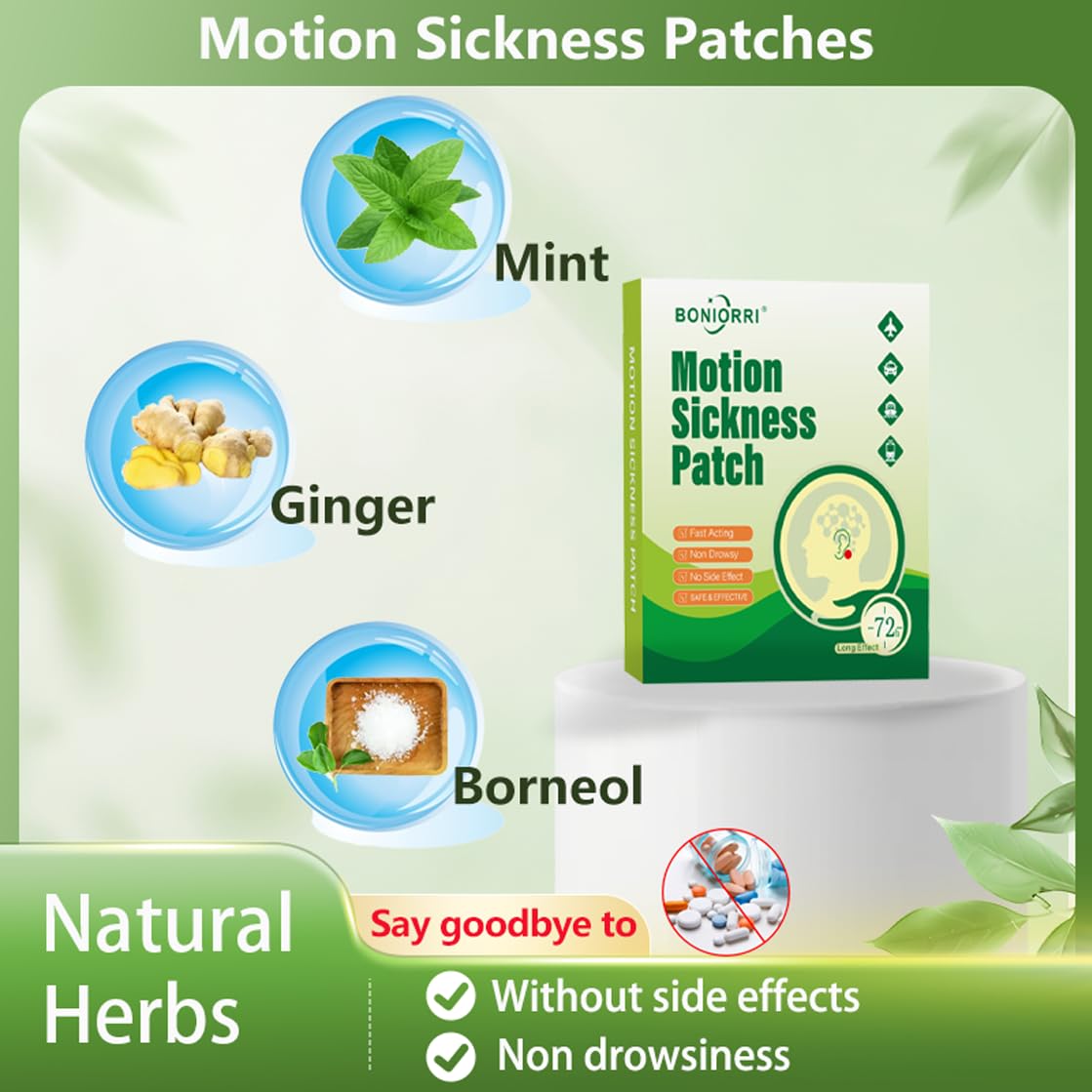 BONIORRI Motion Sickness Patches | Non-Drowsy Sea Sickness Patches, 36 Count