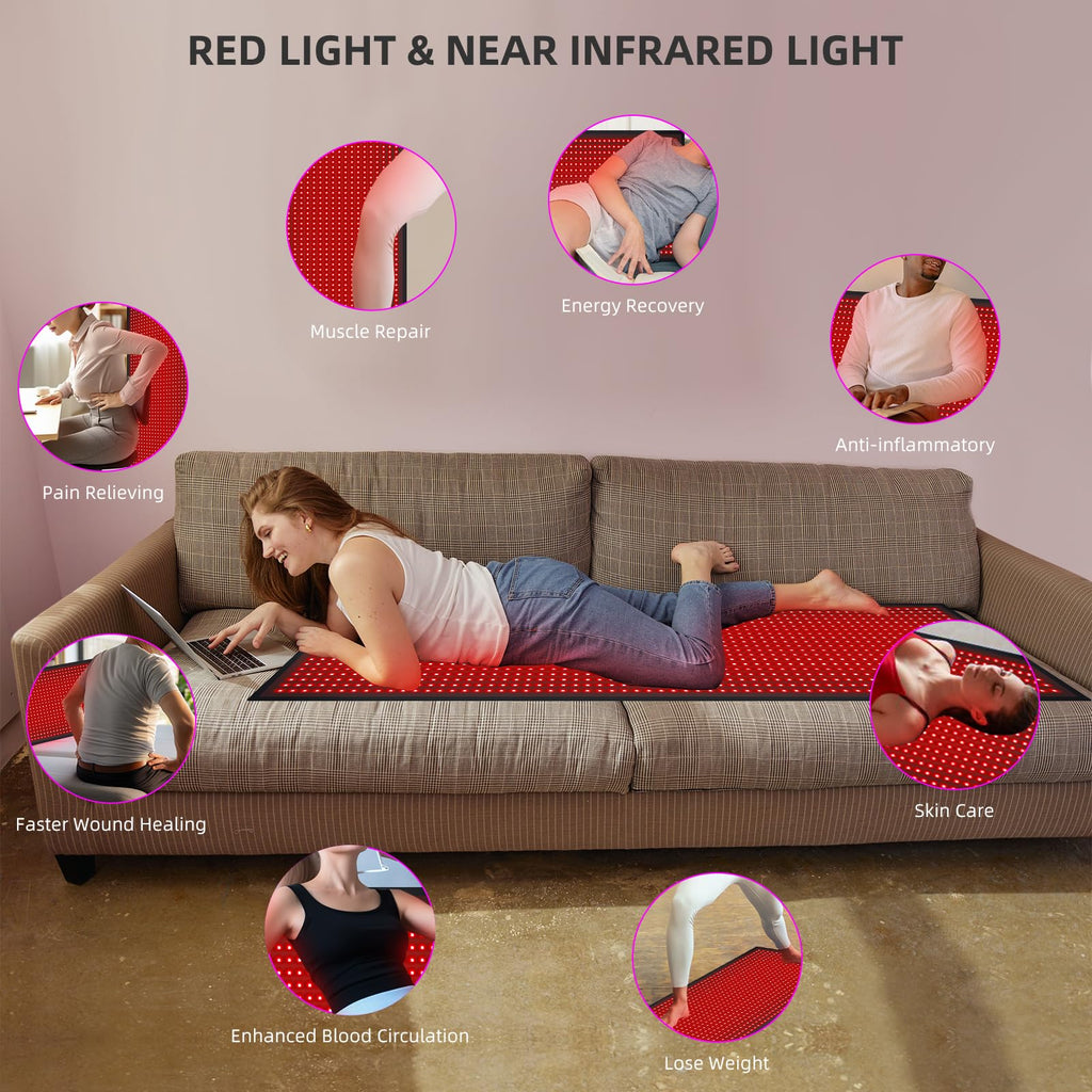 Bonodave Red Light Therapy Large Mat – Full Body Infrared Blanket 71x31 inches, 1280 Beads, 660nm & 850nm