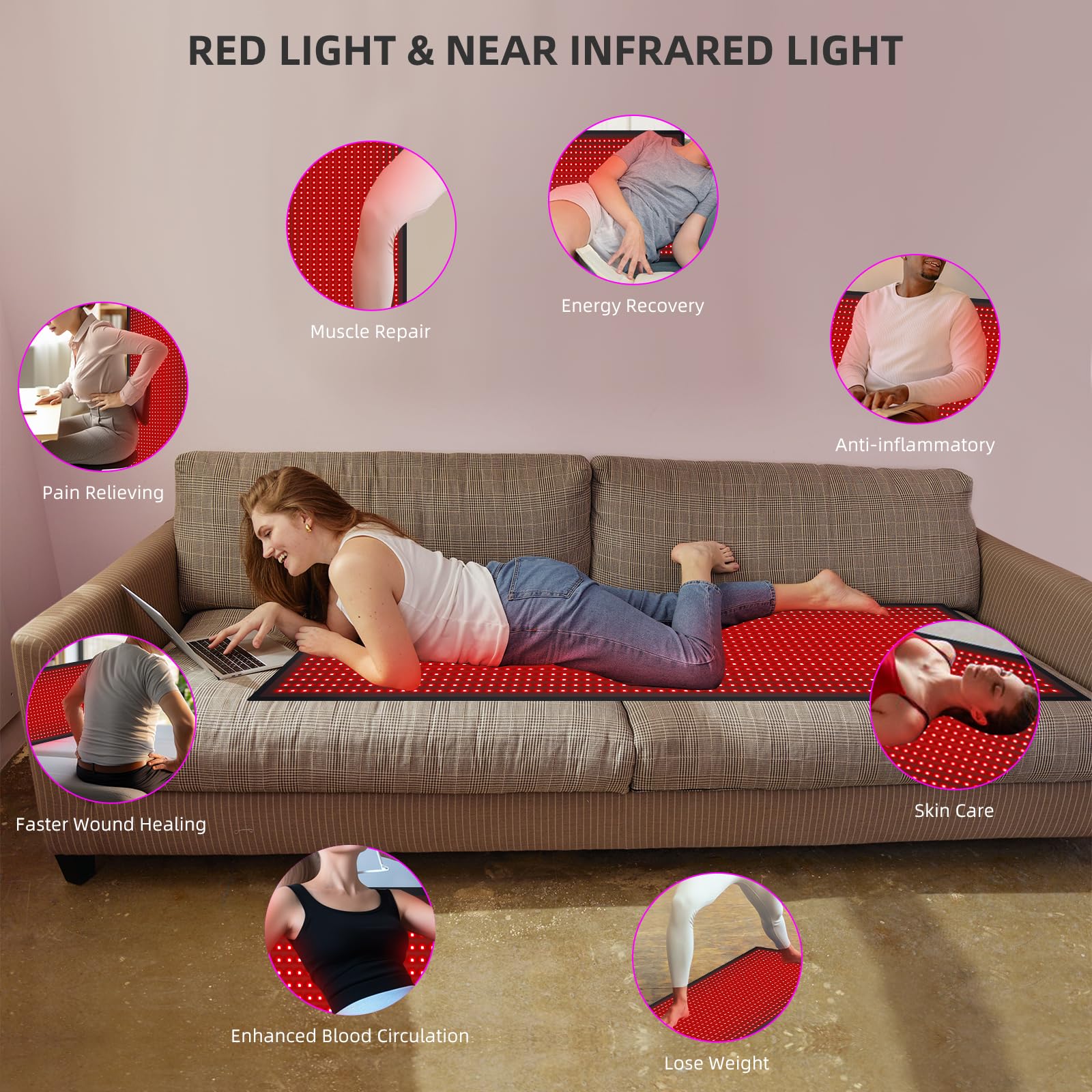 Bonodave Red Light Therapy Large Mat – Full Body Infrared Blanket 71x31 inches, 1280 Beads, 660nm & 850nm