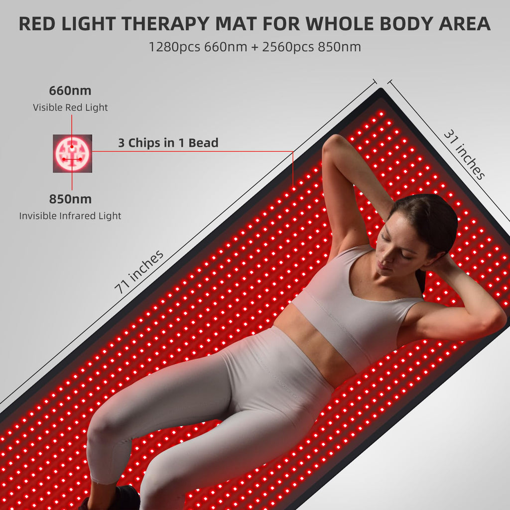 Bonodave Red Light Therapy Large Mat – Full Body Infrared Blanket 71x31 inches, 1280 Beads, 660nm & 850nm
