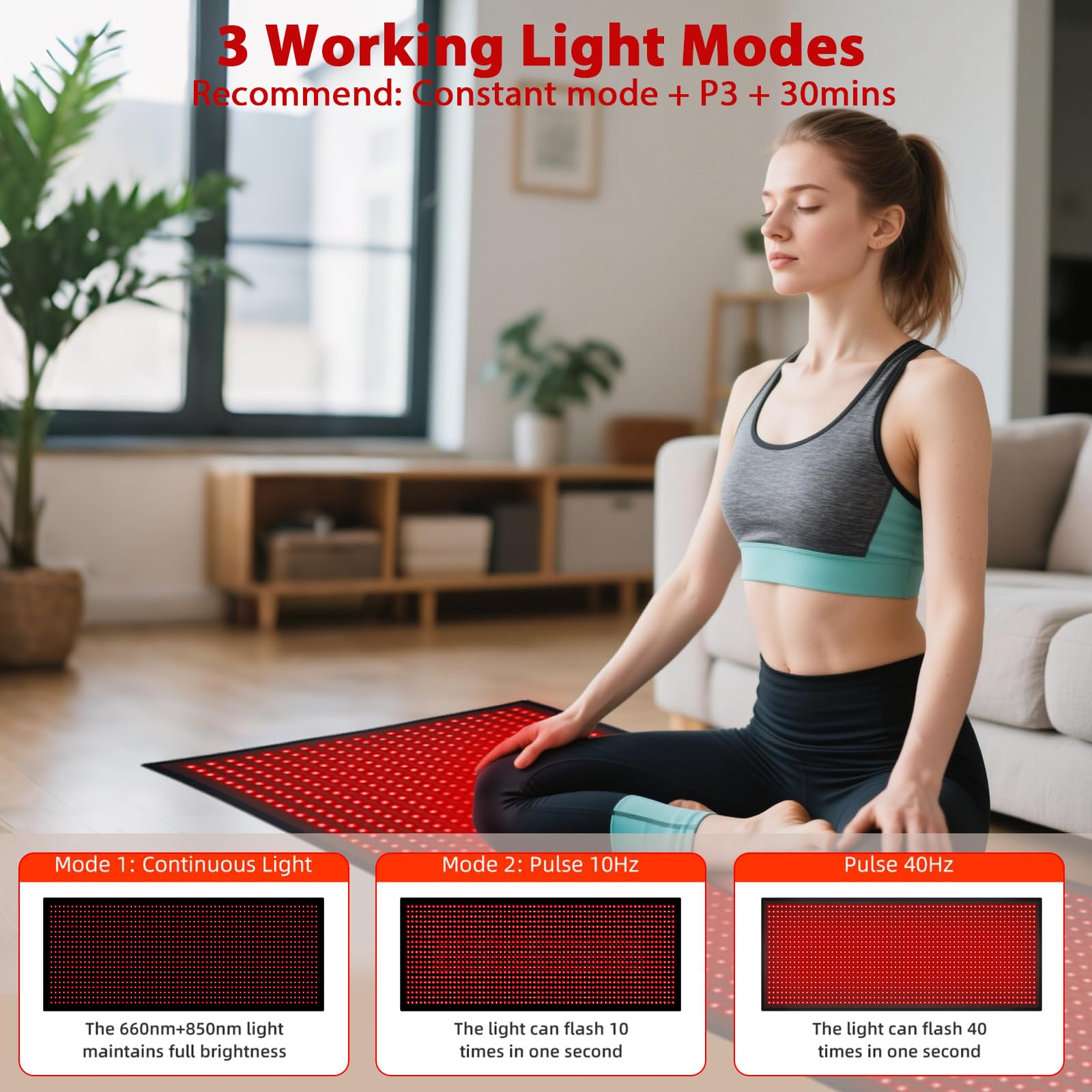 Bonodave Red Light Therapy Large Mat – Full Body Infrared Blanket 71x31 inches, 1280 Beads, 660nm & 850nm