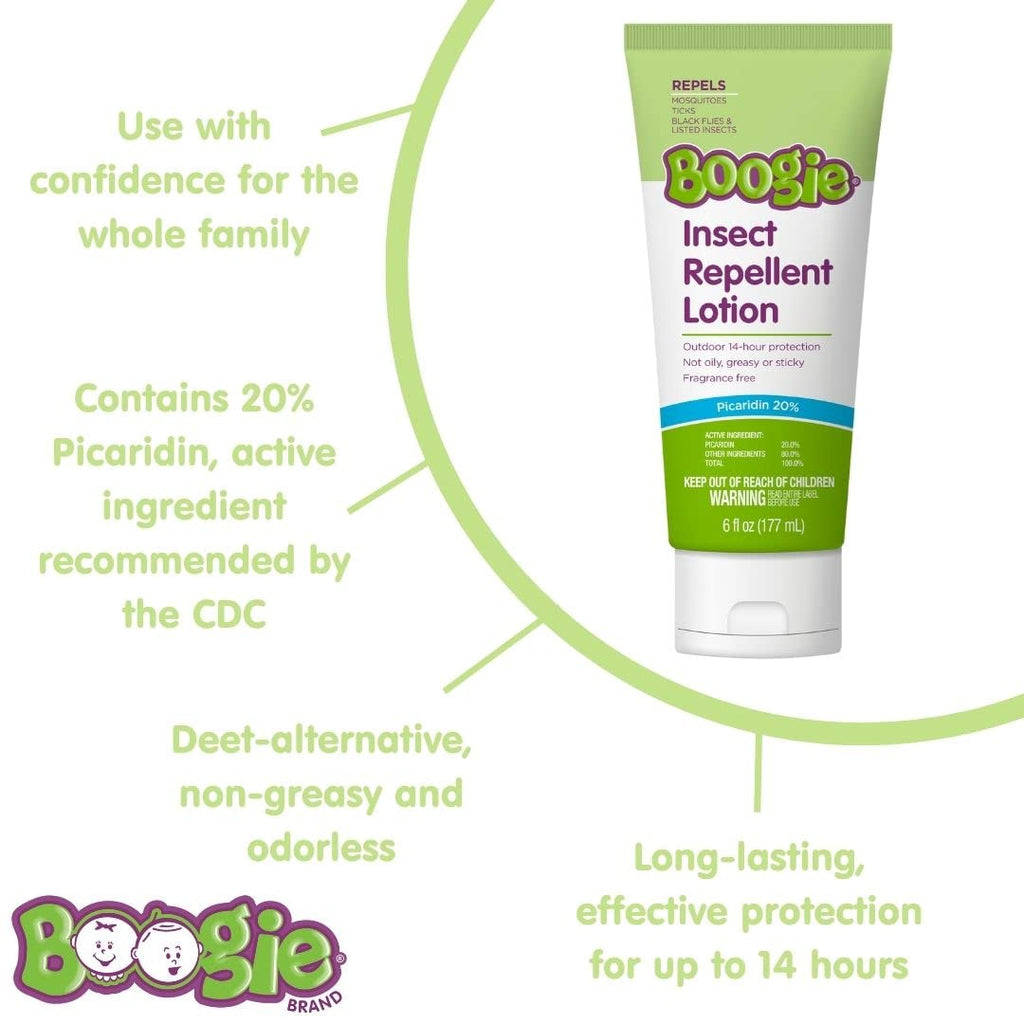 Boogie Insect Repellent Lotion – DEET-Free, 20% Picaridin, 14-Hour Mosquito & Tick Protection (6 oz)