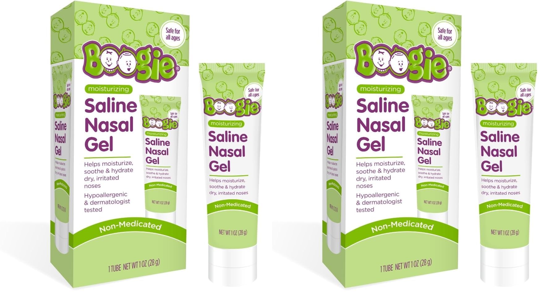 Boogie Saline Nasal Gel – Aloe & Isotonic Saline, Unscented, Pack of 2