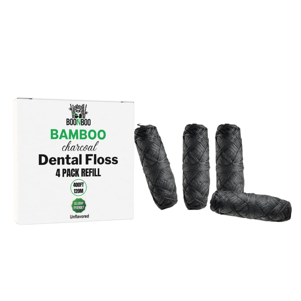BOONBOO Charcoal Dental Floss Refill – 4 Pieces, No Flavor, PFAS-Free