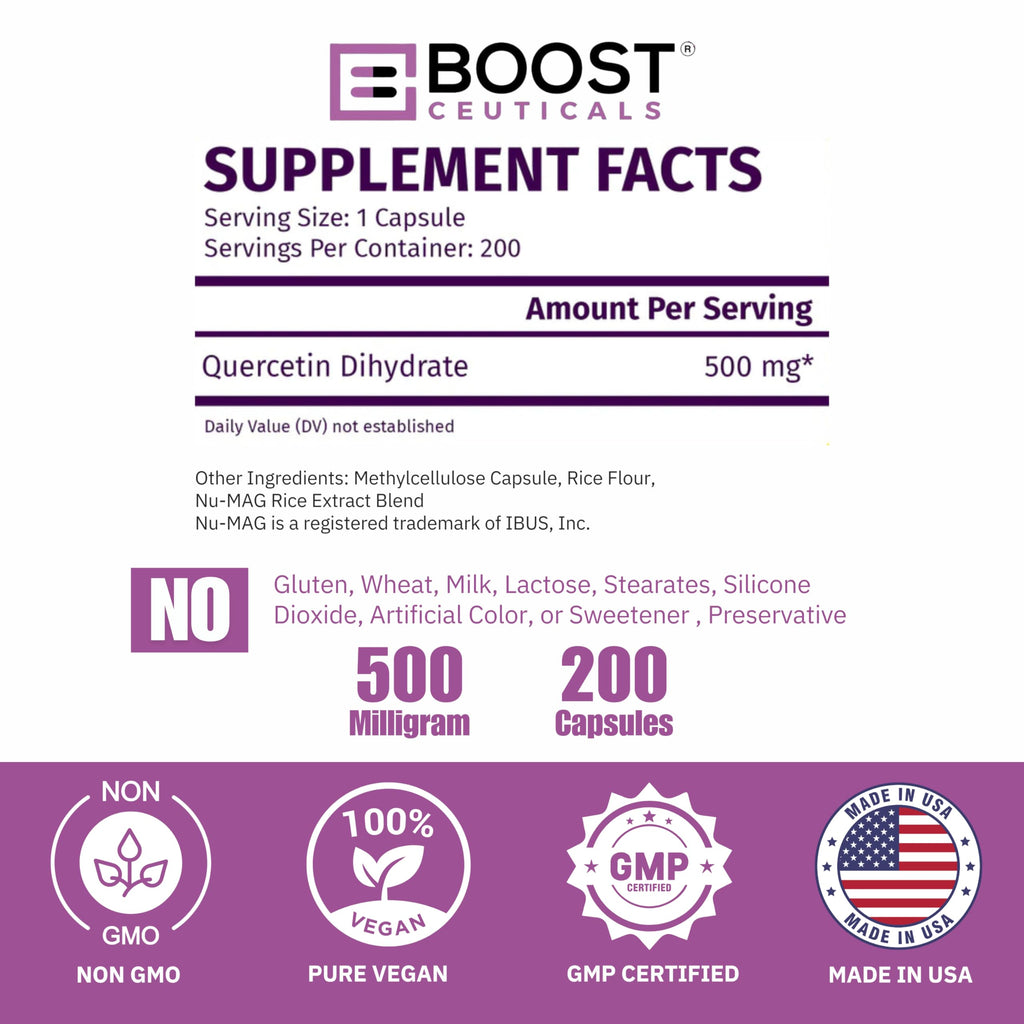 BoostCeuticals Quercetin 200 500mg Vegan Capsules – Gluten Free, Non-GMO