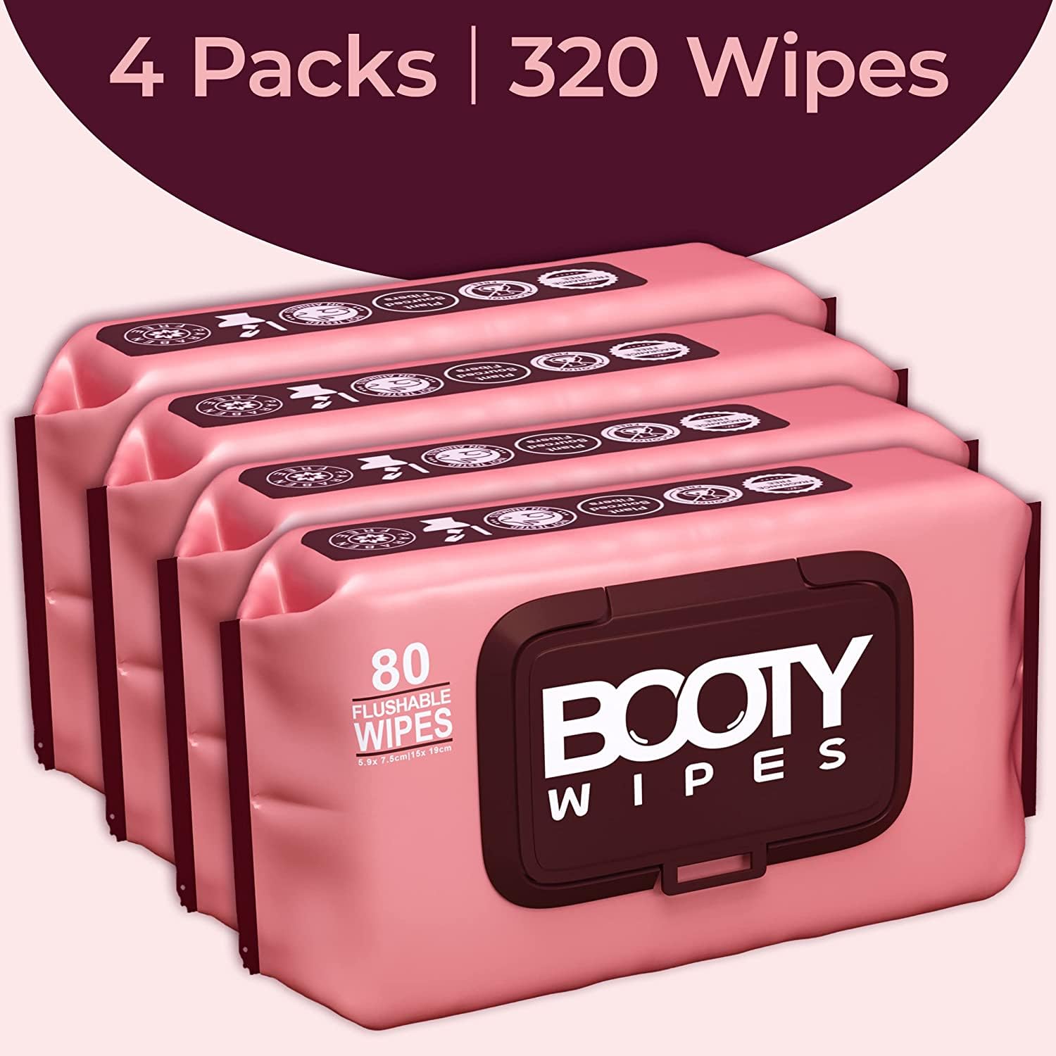 BOOTY WIPES Flushable Wipes Women - 320 Count (4x80) Aloe & Vitamin E, pH Balanced