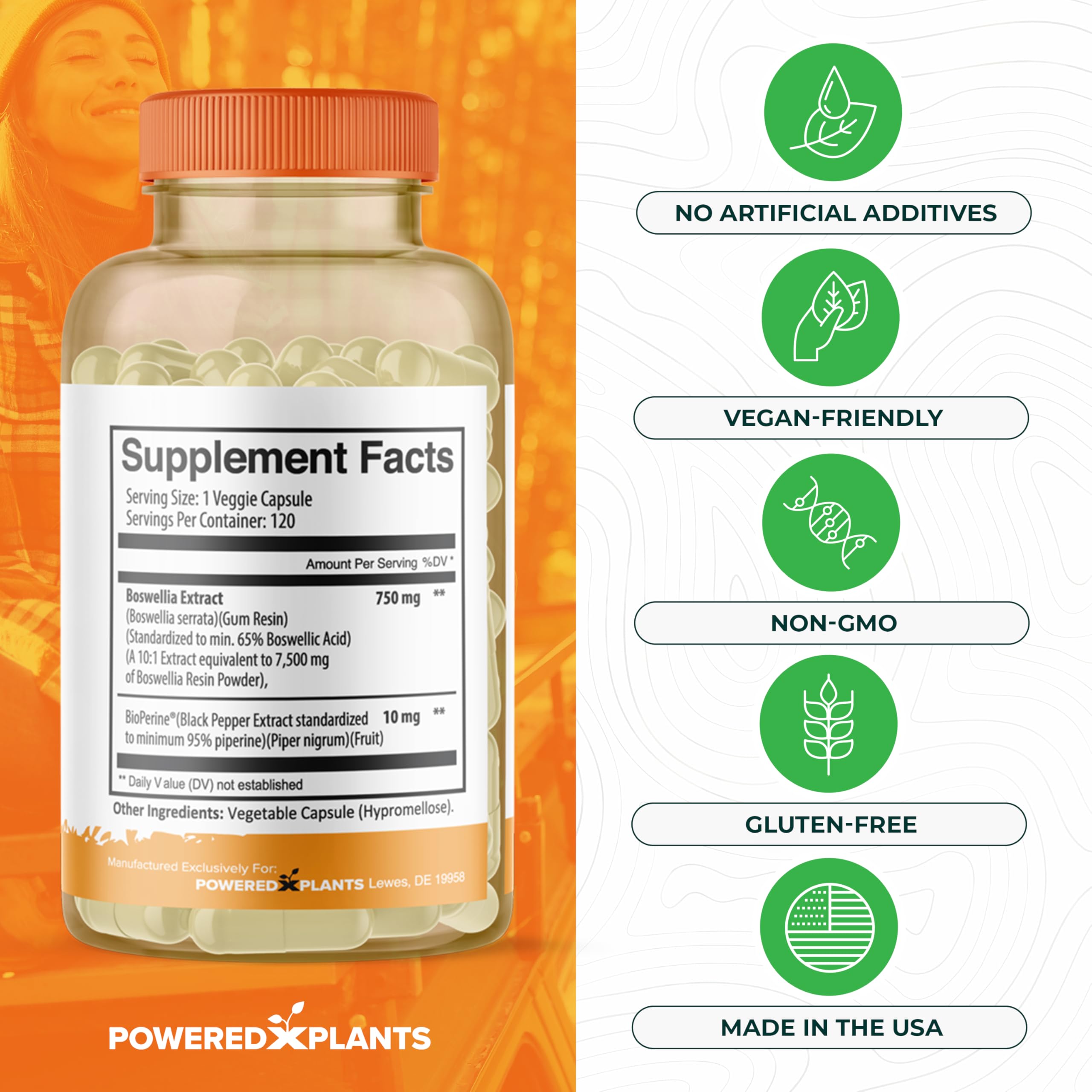 Boswellia Serrata Extract Joint Support – Powered by Plants | 65% Boswellic Acids + BioPerine | 120 Vegan Capsules