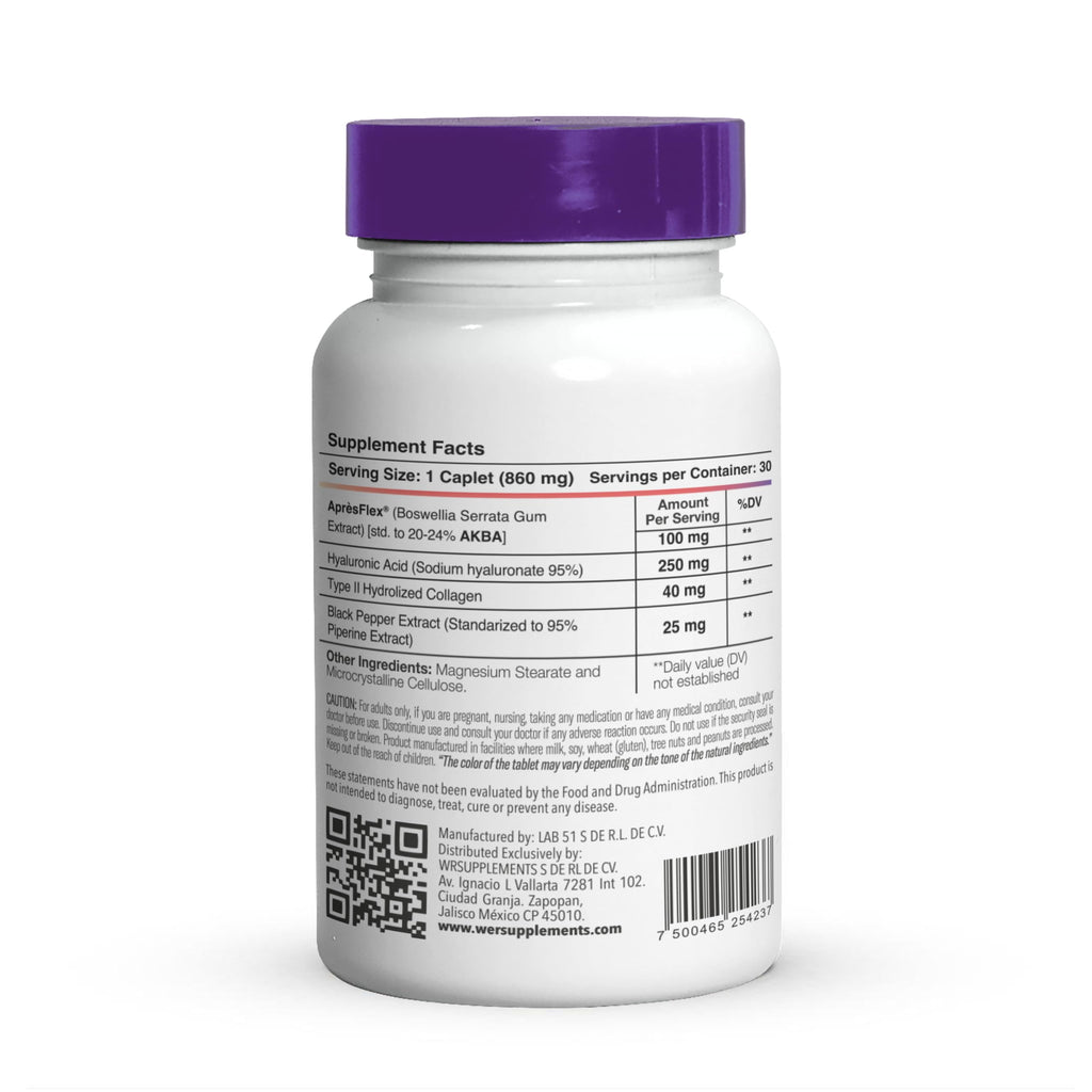 Boswellia Serrata AprèsFlex Advanced Joint Support – 30 Capsules (860 mg) | Hyaluronic Acid, Type II Collagen & Piperine