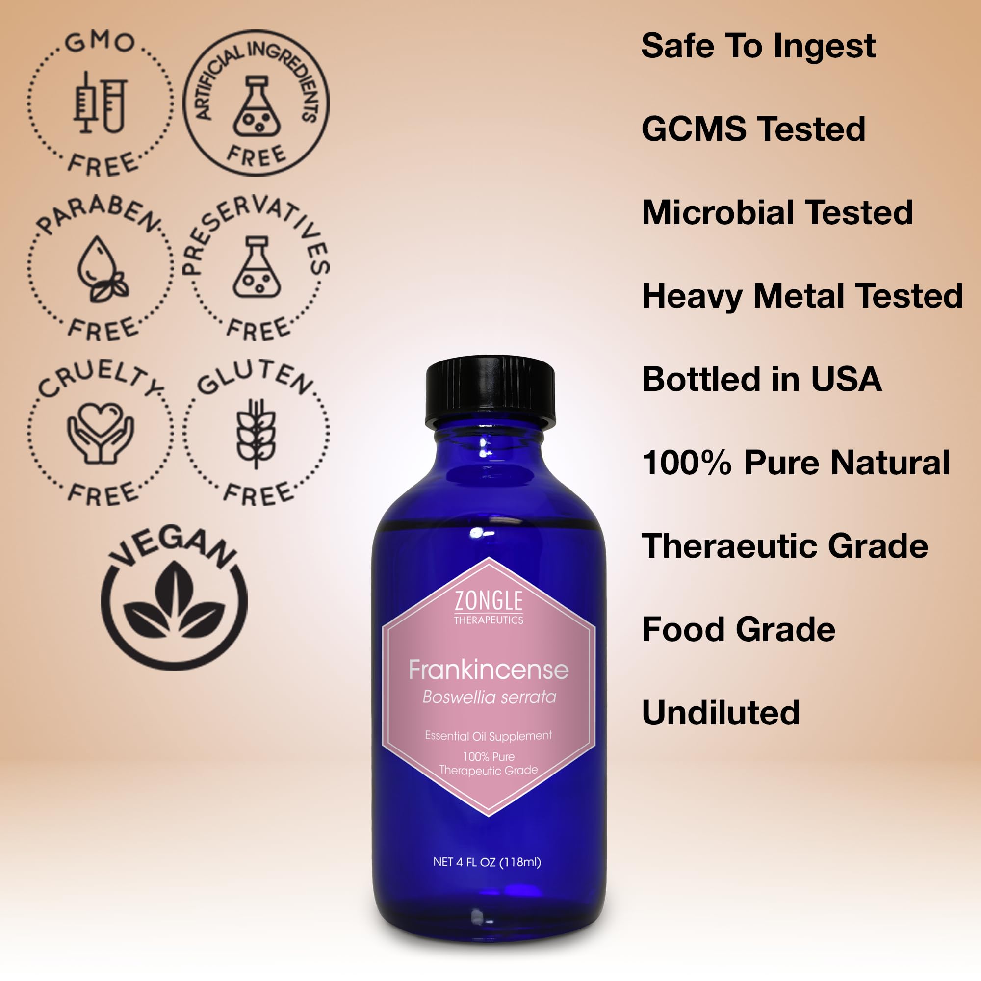 Frankincense Essential Oil – Food Grade & Edible for Face | Zongle Therapeutics 4 oz