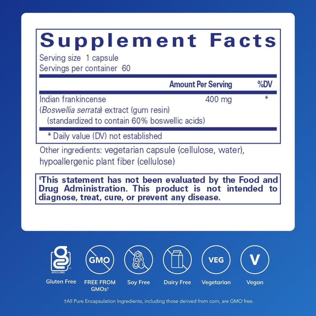 Pure Encapsulations Boswellia – Joint Health & Digestive Support (60 Caps) – Non-GMO & Vegan