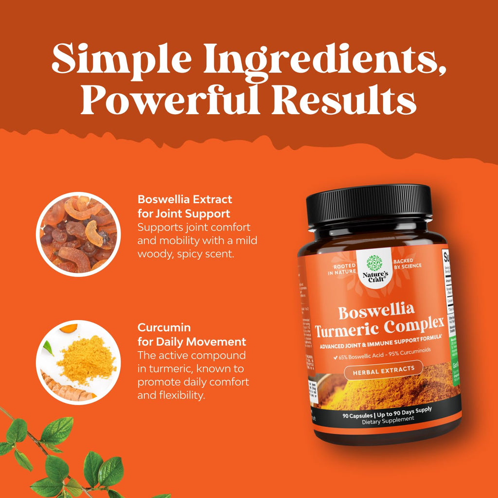Boswellia + Turmeric Capsules 500 mg – Joint & Immune Health Support (90 Count, 3-Pack)