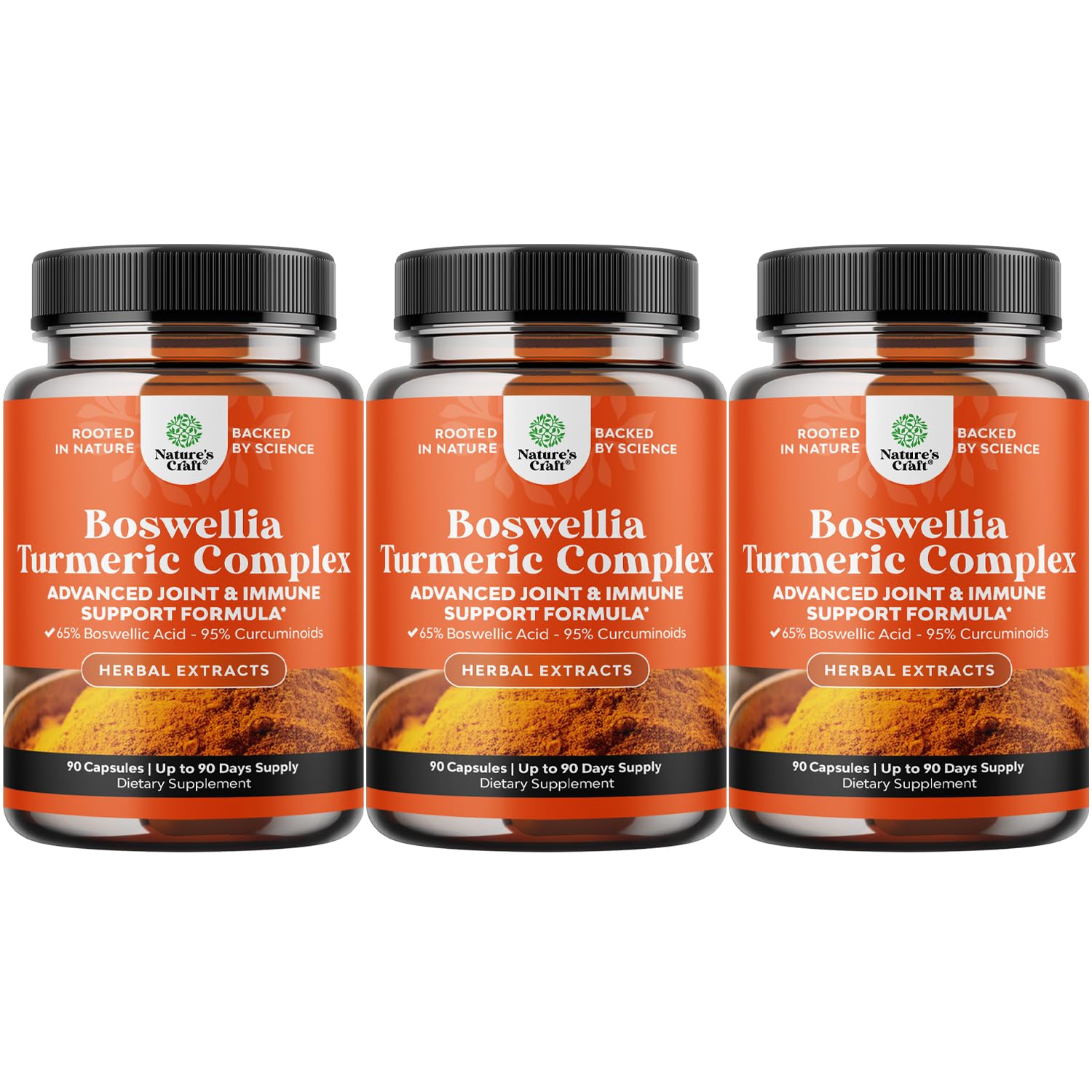 Boswellia + Turmeric Capsules 500 mg – Joint & Immune Health Support (90 Count, 3-Pack)