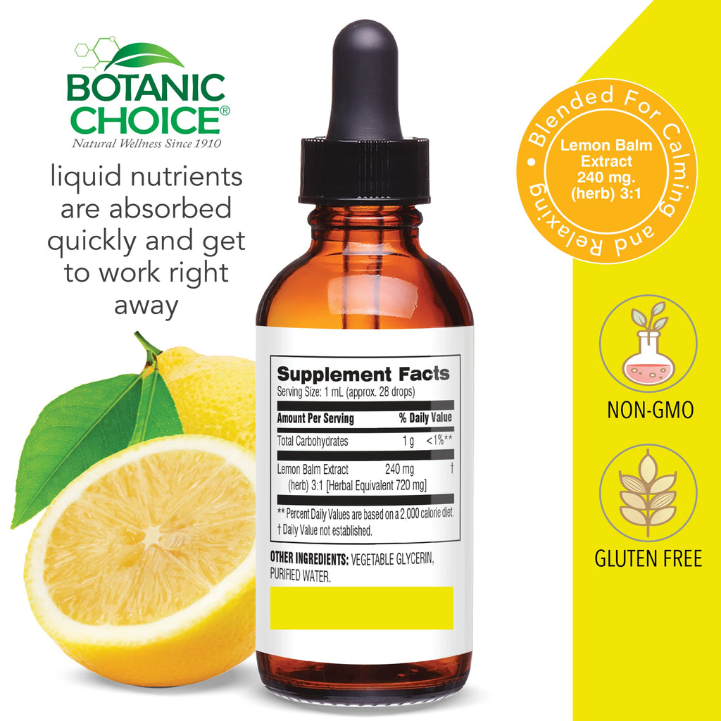 Botanic Choice Lemon Balm Liquid Extract - Alcohol Free & Gluten Free | 1 oz