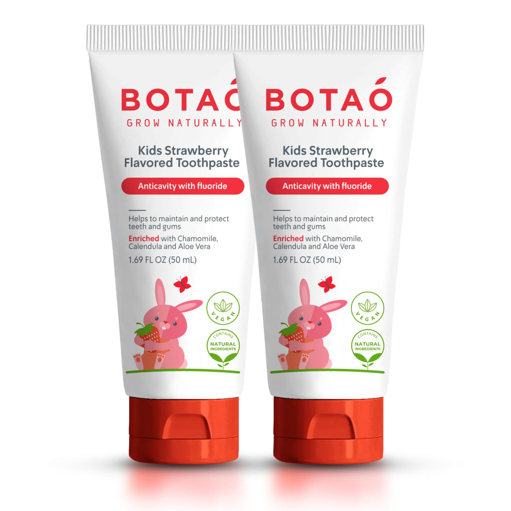 BOTAO Kids Toothpaste | Natural Strawberry Flavor | Anticavity Fluoride (2 Pack) | EWG Verified, Vegan, SLS Free