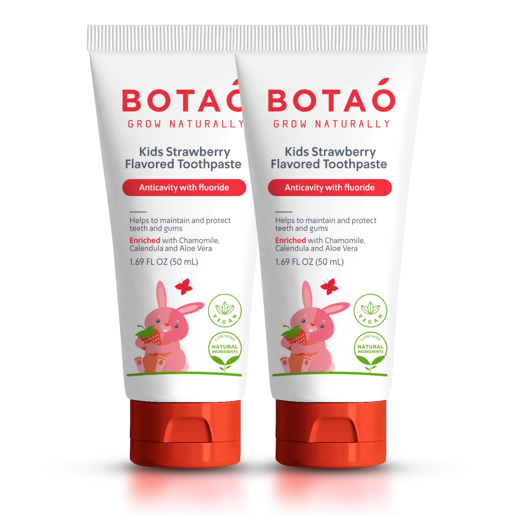 BOTAO Kids Toothpaste | Natural Strawberry Flavor | Anticavity Fluoride (2 Pack) | EWG Verified, Vegan, SLS Free