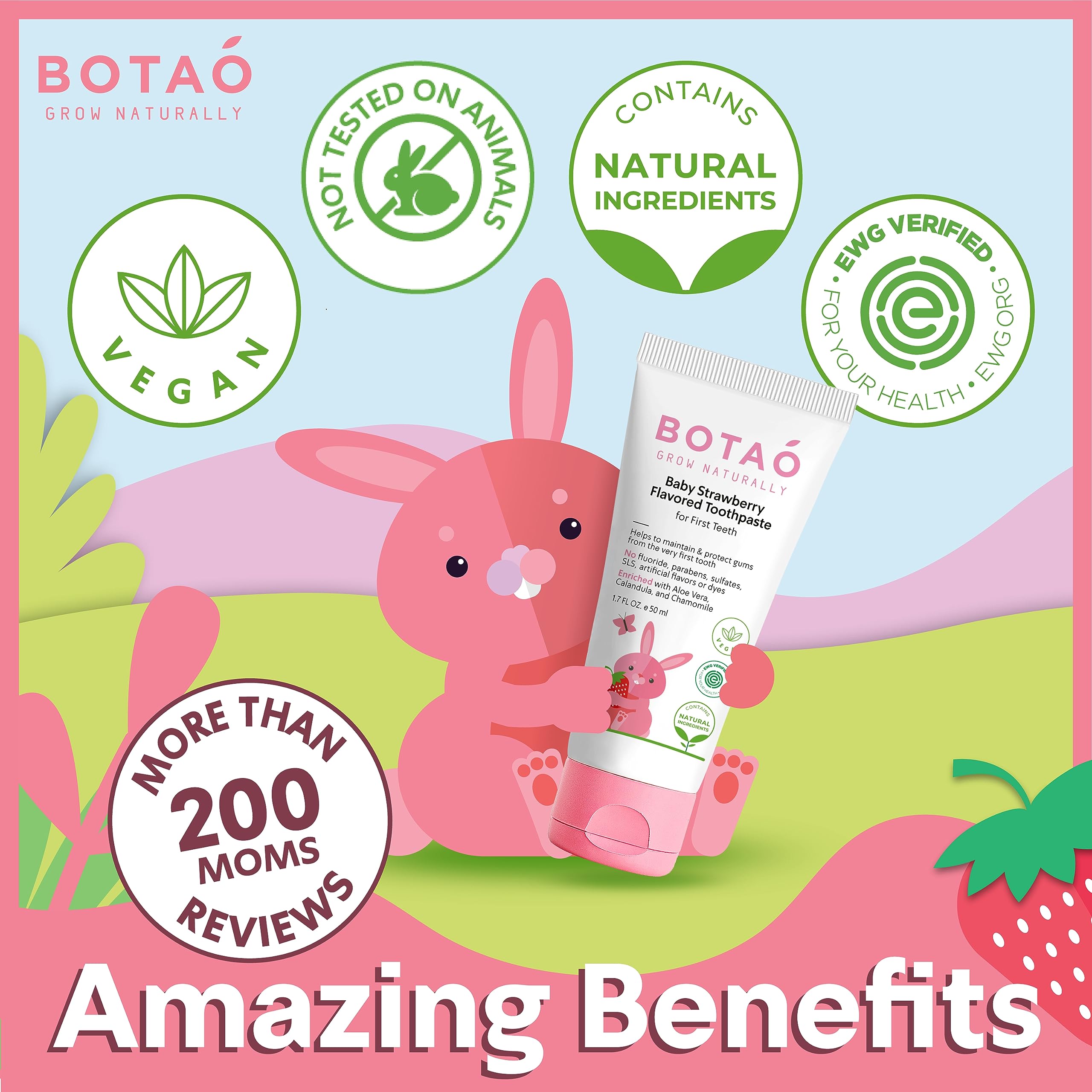 BOTAO Fluoride Free Strawberry Toothpaste for Toddlers – EWG Verified