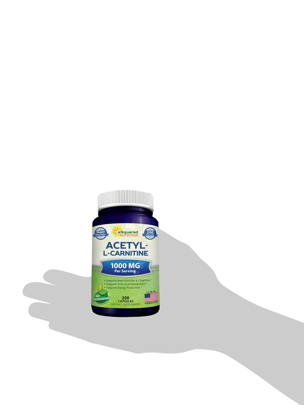 aSquared Nutrition Acetyl L-Carnitine 1000mg - 200 Veggie Capsules | High-Dose ALCAR for Energy & Brain Support