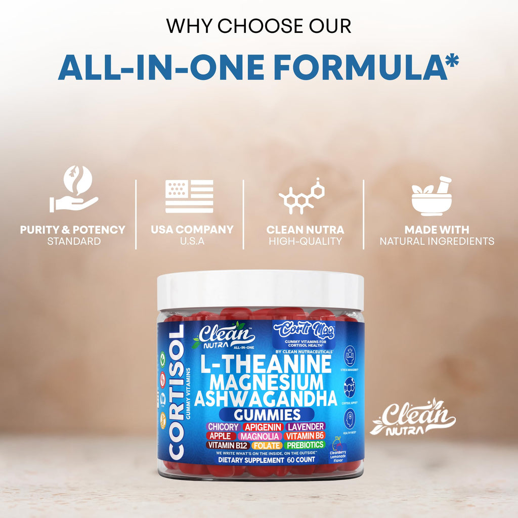 Clean Nutra Cortisol Gummies – L-Theanine, Magnesium & Ashwagandha