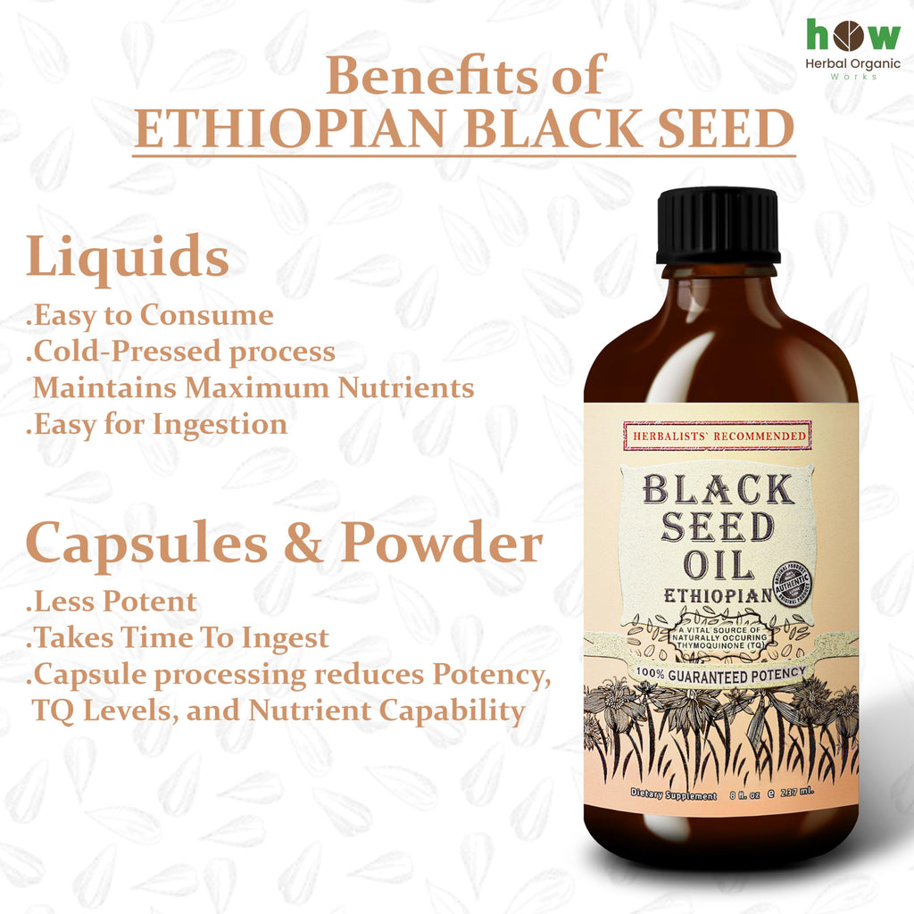 Black Seed Oil 8 oz – Cold Pressed Ethiopian Nigella Sativa (3X Thymoquinone) in Glass