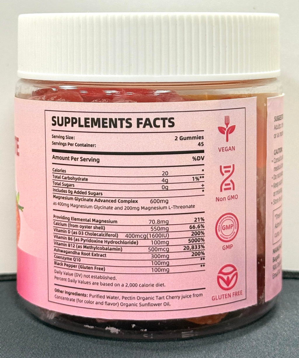 Magnesium Glycinate Gummies Sugar Free 90 Count | 400mg Mg + 200mg L-Threonate, Ashwagandha, Vitamin D, B6, B12 | Sleep & Stress Support | Strawberry