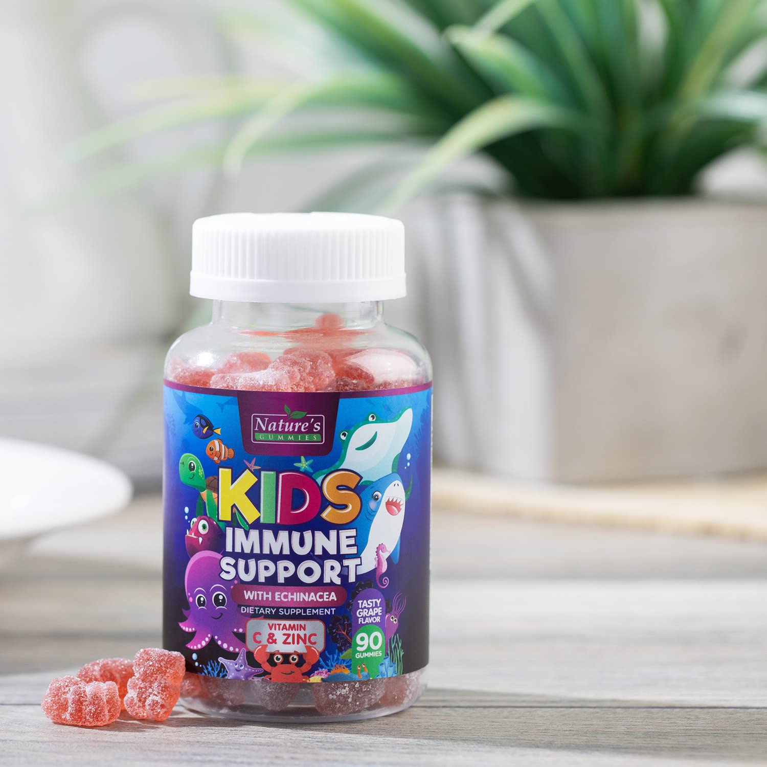 Kids Immune Support Gummies – Vitamins C, Zinc & Echinacea (90 Gummies) | Non-GMO, Gluten-Free & Vegan