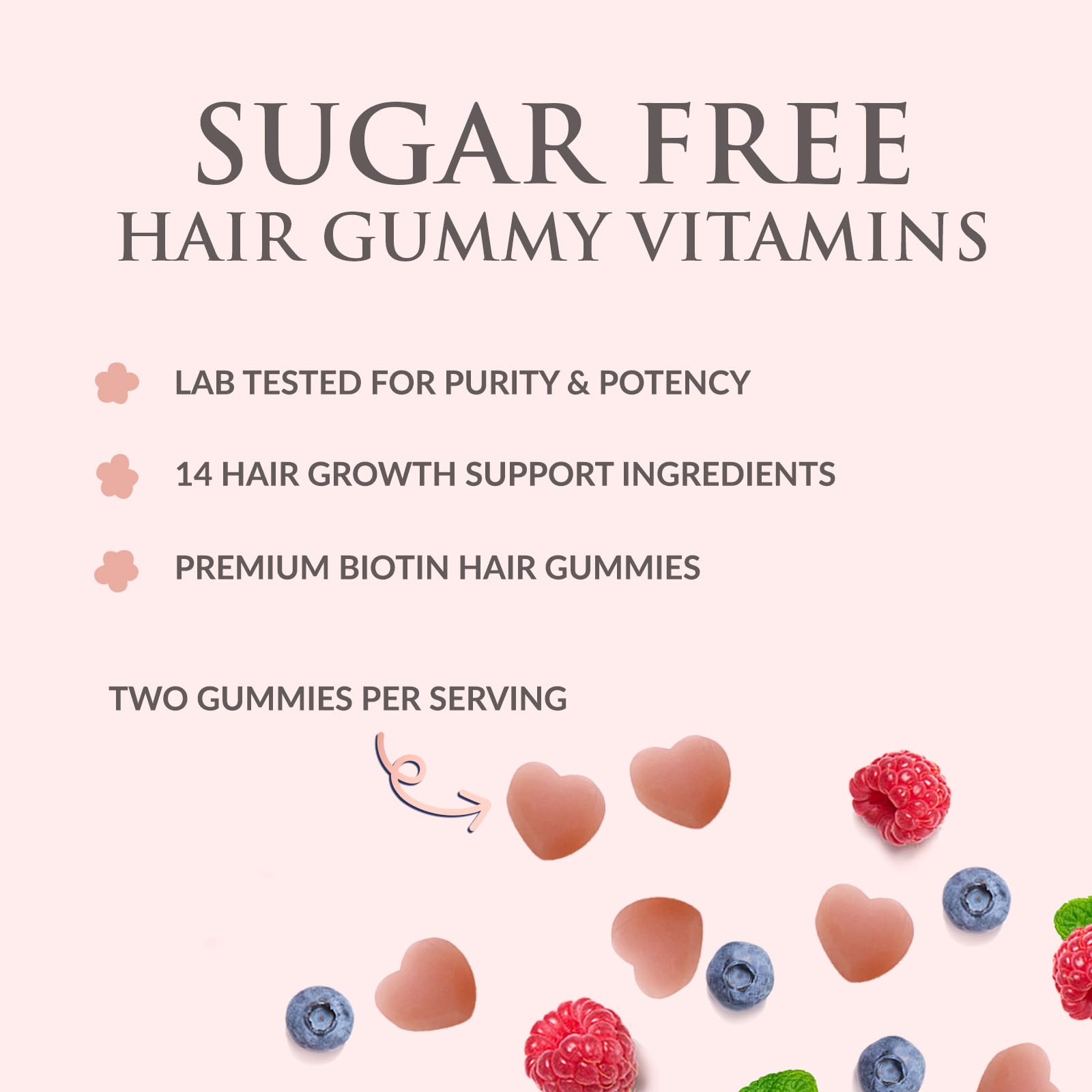 Sugar Free Hair Vitamins Gummies with Biotin 5000 mcg – Supports Hair Growth