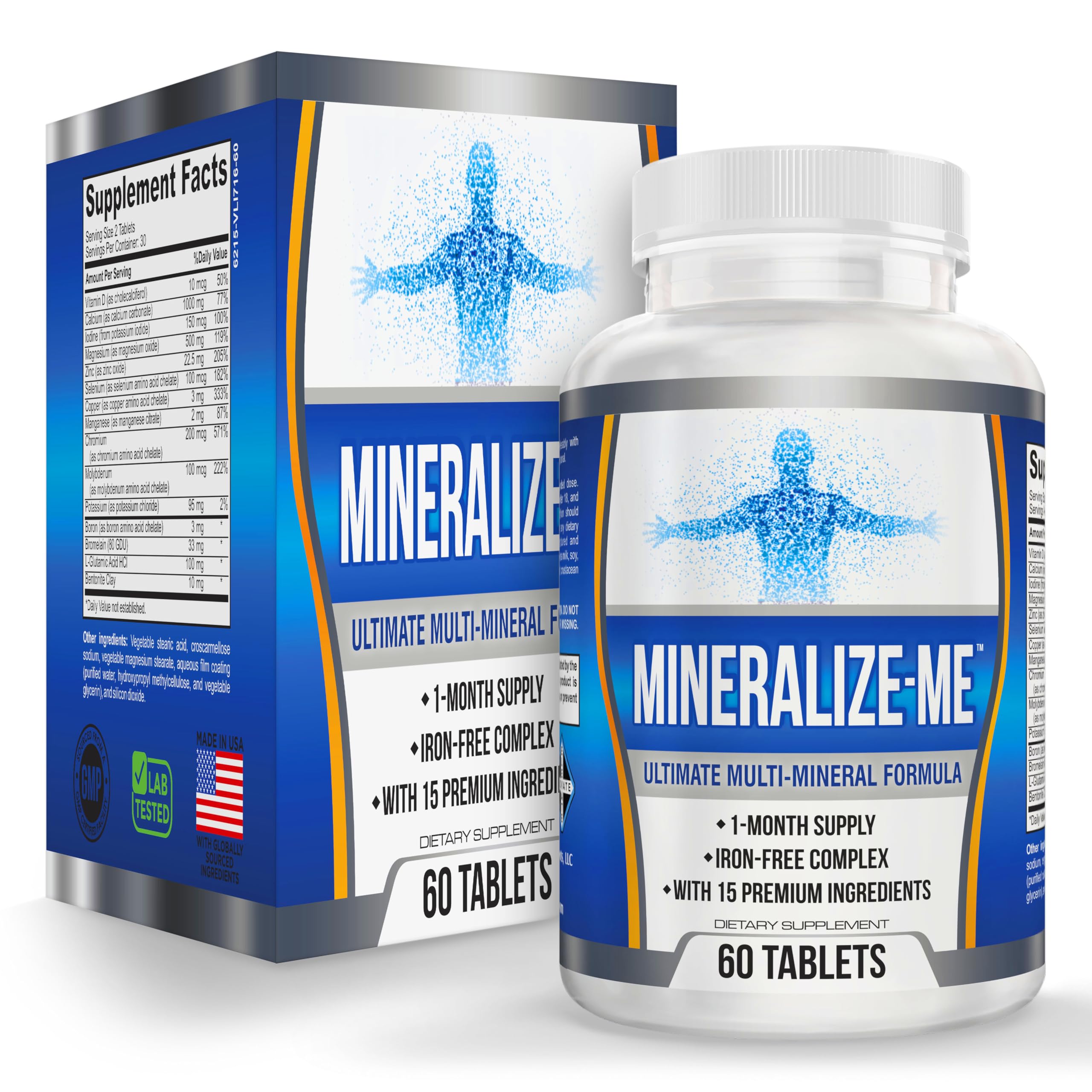 Iron-Free 15-in-1 Multi-Mineral Supplement | High-Potency Minerals | 60 Tablets