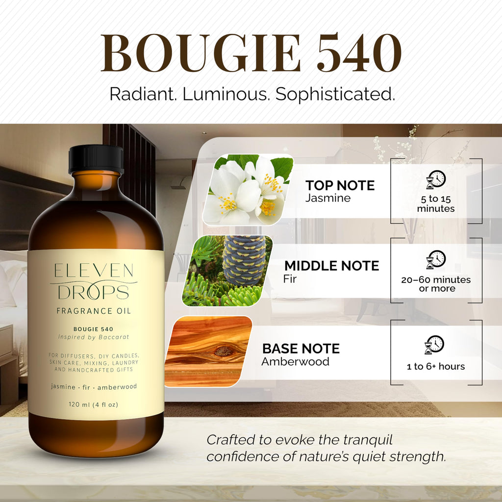 Bougie 540 Diffuser Oil – Amber & Jasmine (4 oz Glass Bottle) | Eleven Drops