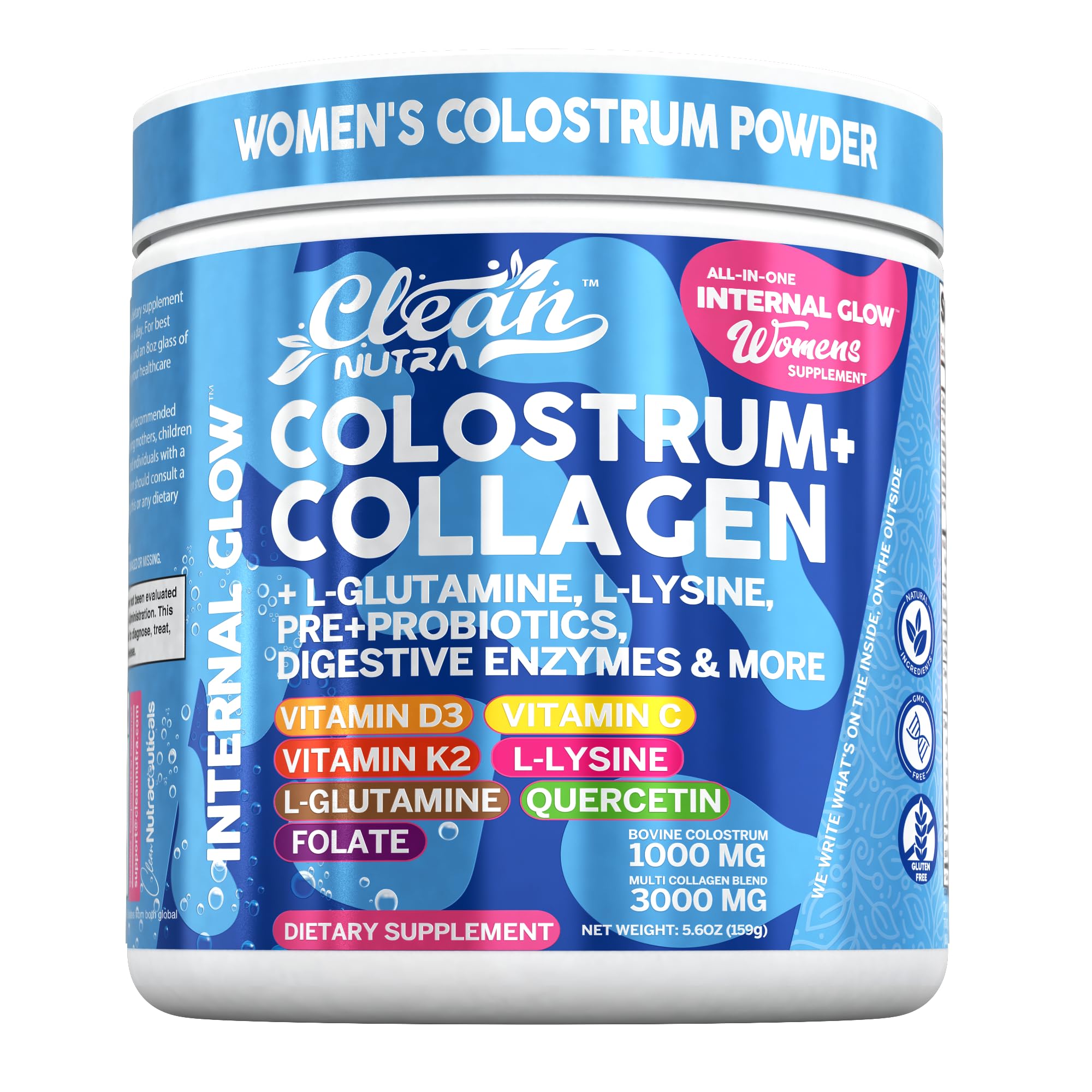 Bovine Colostrum Powder + Collagen Peptides with L-Glutamine – Gut Health Supplement | Clean Nutra