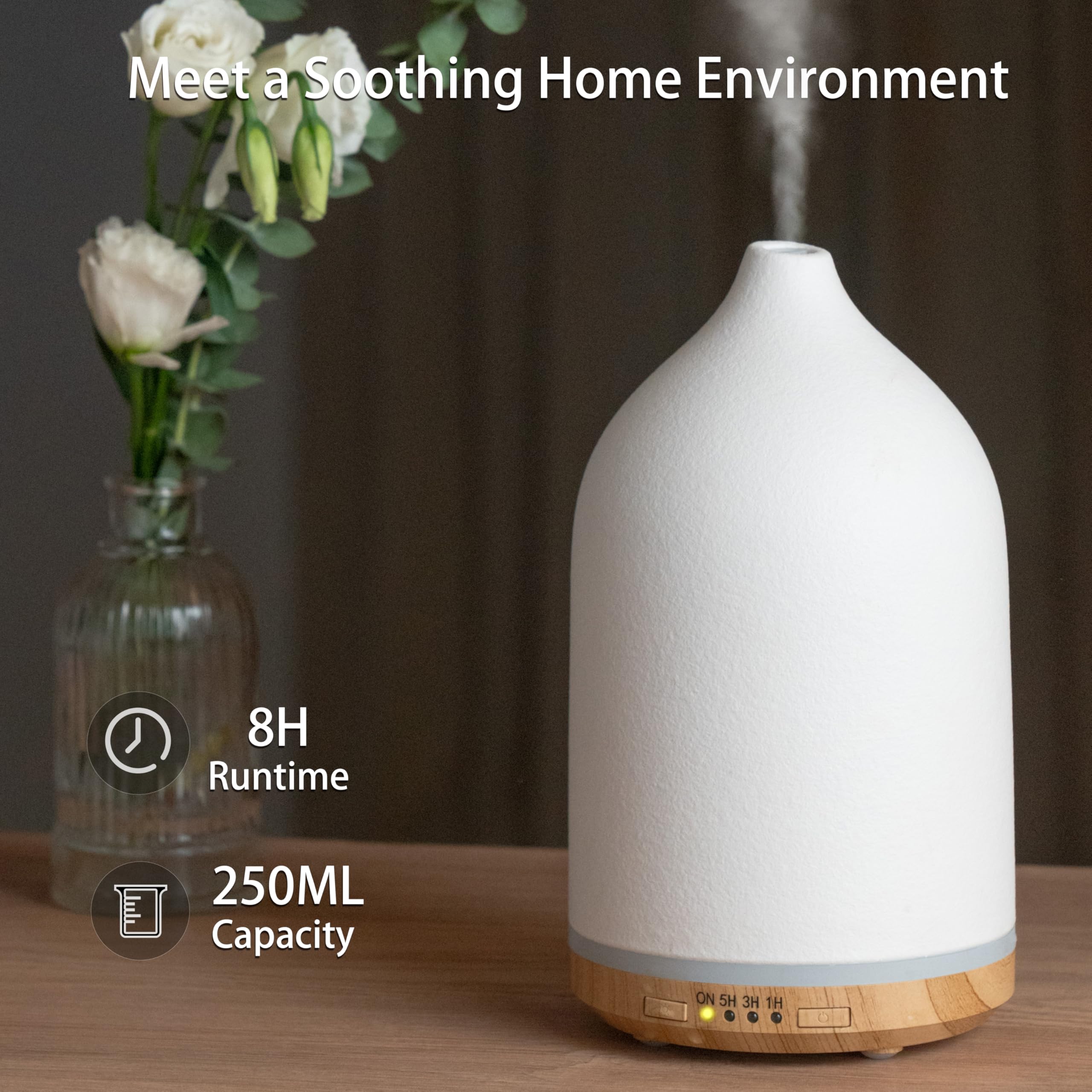 BOXING 250ML Esseantial Oil Diffuser – Ultrasonic Aromatherapy for Home & Large Rooms | 7-Color Night Light, Timer, Auto Shut Off, Ceramic White