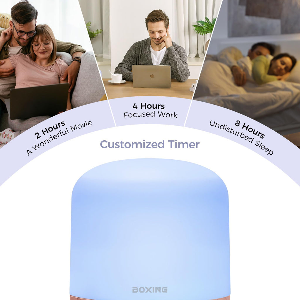 BOXING 300ML Essential Oil Diffuser | White & Wood Finish | 7-Color Night Light | Stepless Knob, Timer