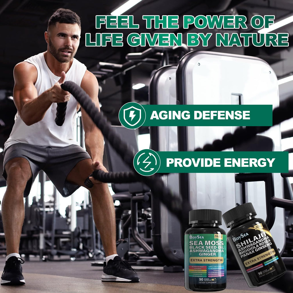 Boysea Shilajit & Sea Moss Bundle – 90 Count | All-in-1 Capsules with Shilajit, Sea Moss, Ashwagandha, Ginger & Rhodiola