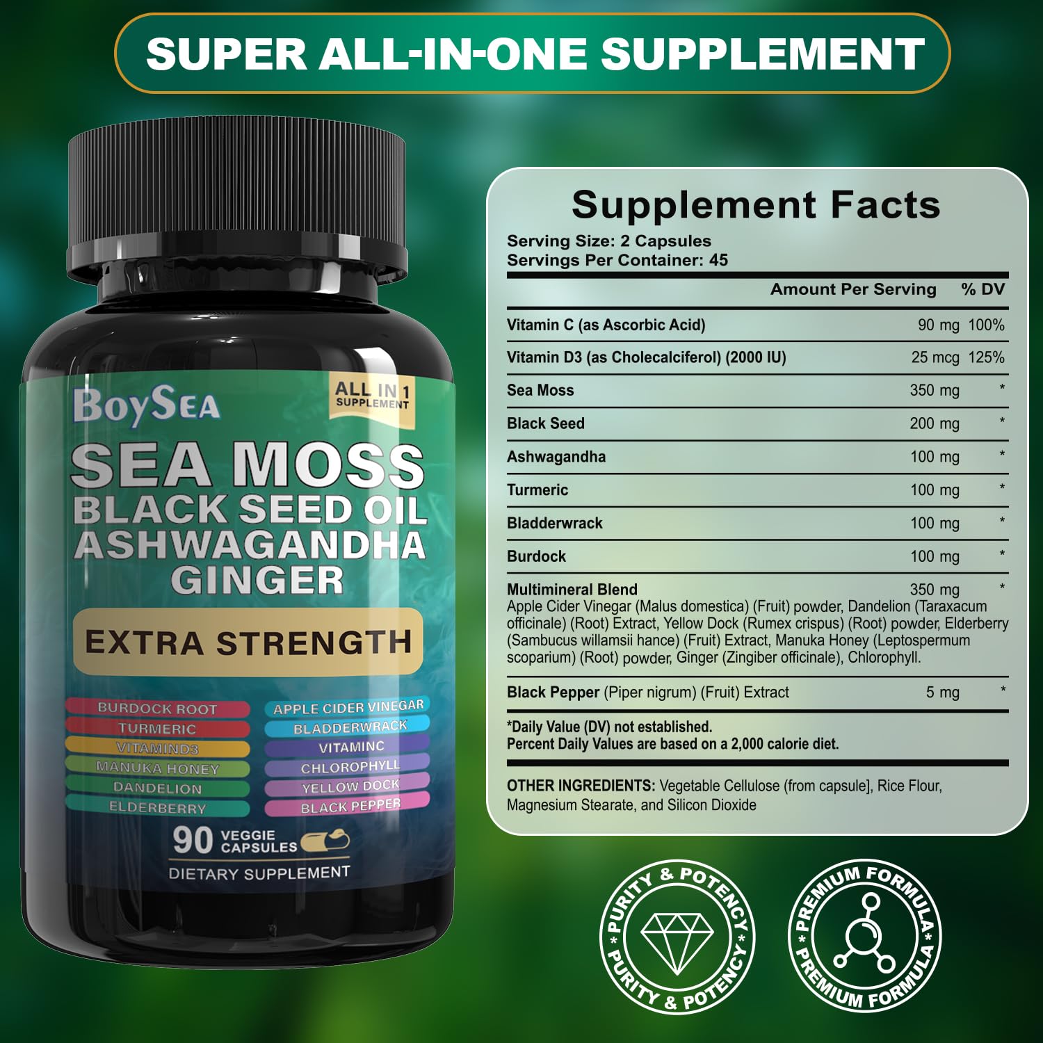 Boysea Shilajit & Sea Moss Bundle – 90 Count | All-in-1 Capsules with Shilajit, Sea Moss, Ashwagandha, Ginger & Rhodiola