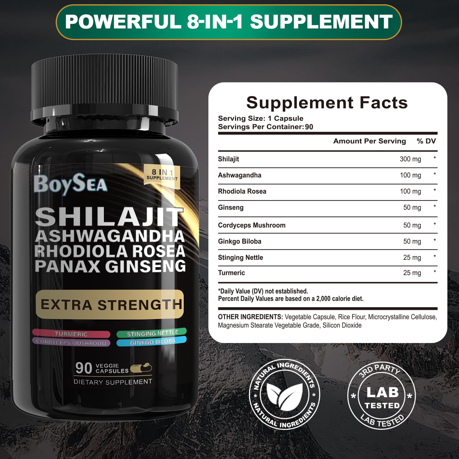 Boysea Shilajit & Sea Moss Bundle – 90 Count | All-in-1 Capsules with Shilajit, Sea Moss, Ashwagandha, Ginger & Rhodiola