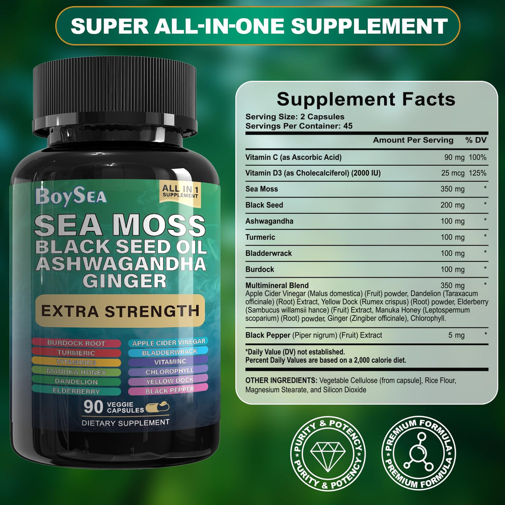 Boysea Shilajit & Sea Moss Bundle - 90 Count - All-in-One Capsules