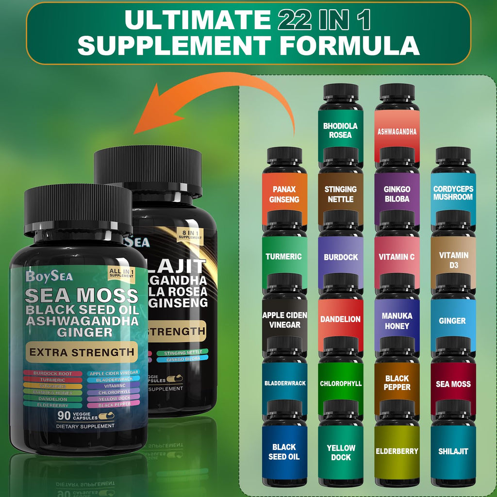 Boysea Shilajit & Sea Moss Bundle - 90 Count - All-in-One Capsules