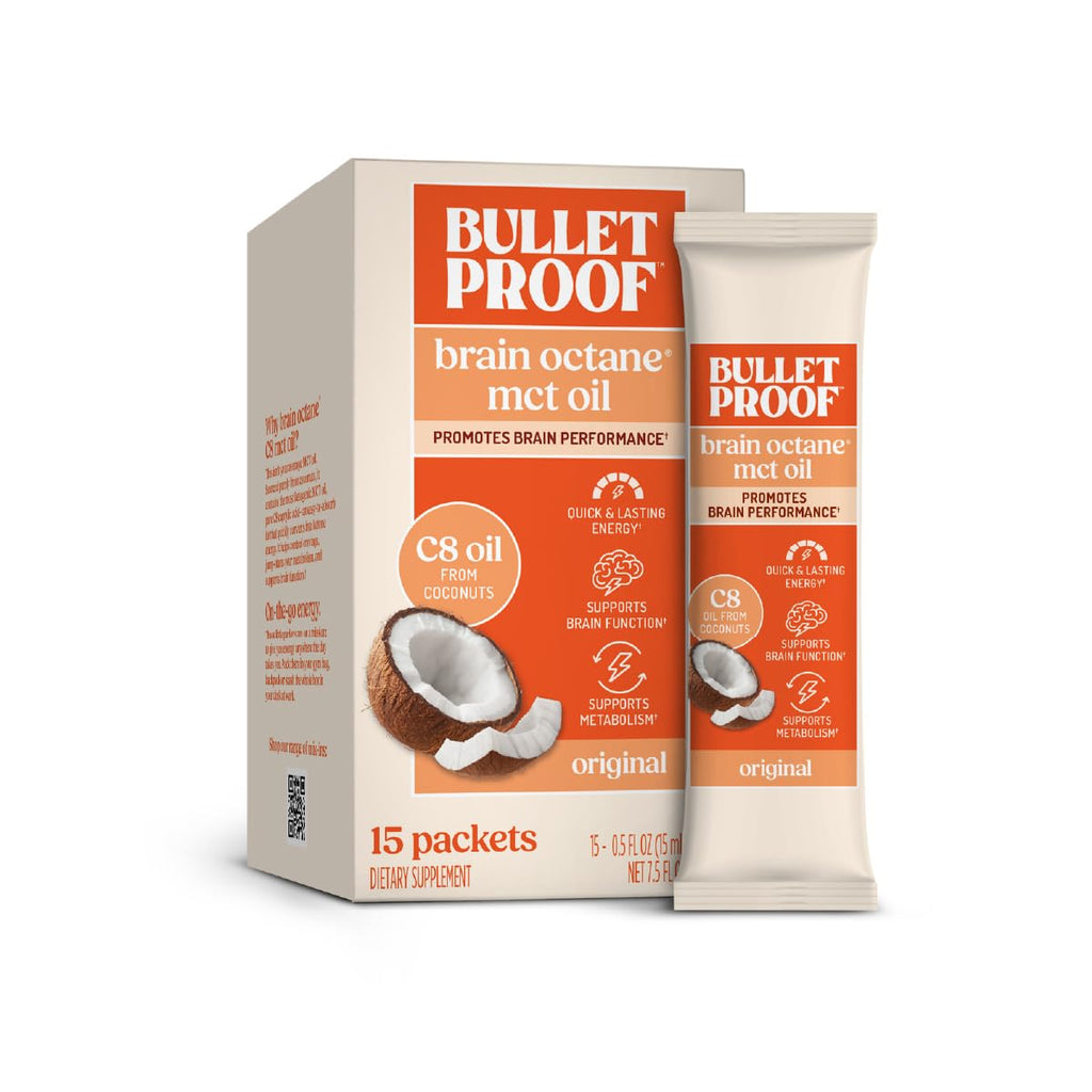 Bulletproof Brain Octane C8 MCT Oil Packets, 15-Pack – Keto Energy & Metabolism Boost