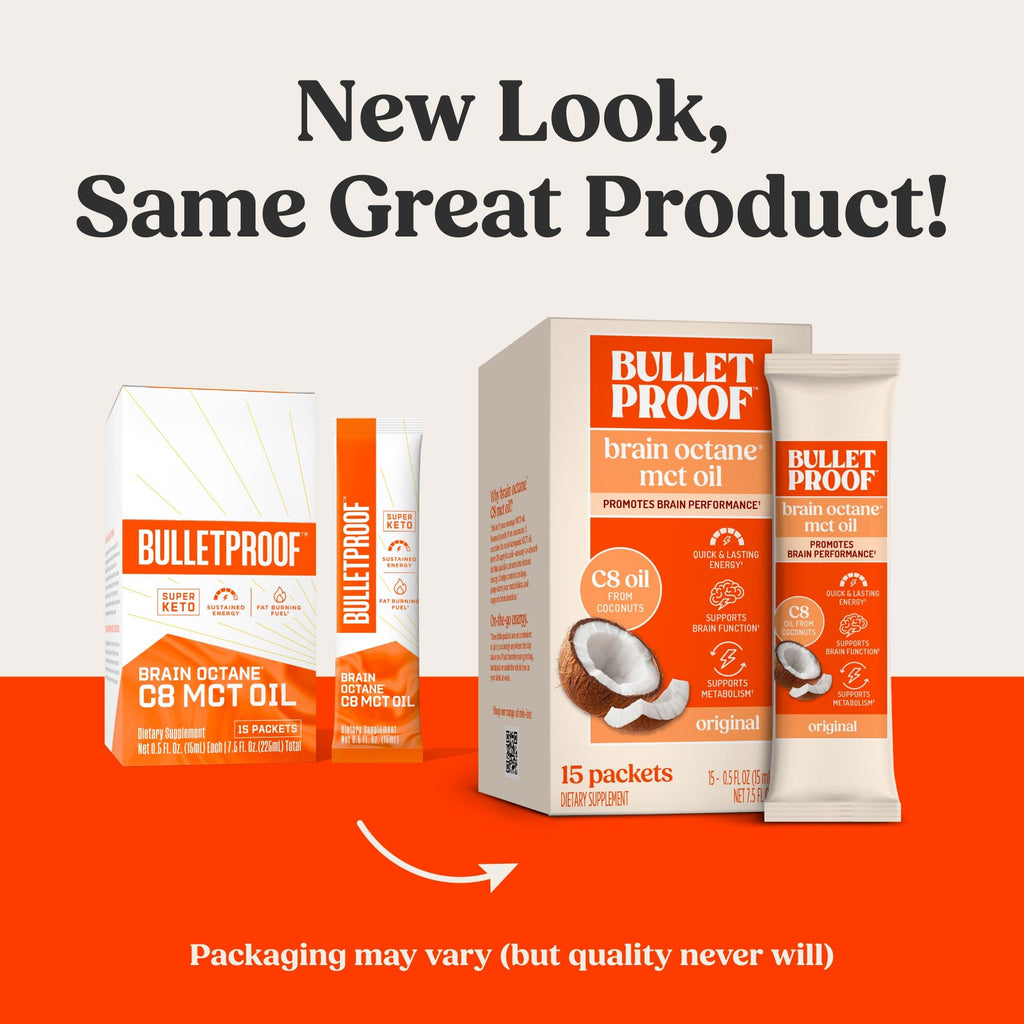 Bulletproof Brain Octane C8 MCT Oil Packets, 15-Pack – Keto Energy & Metabolism Boost