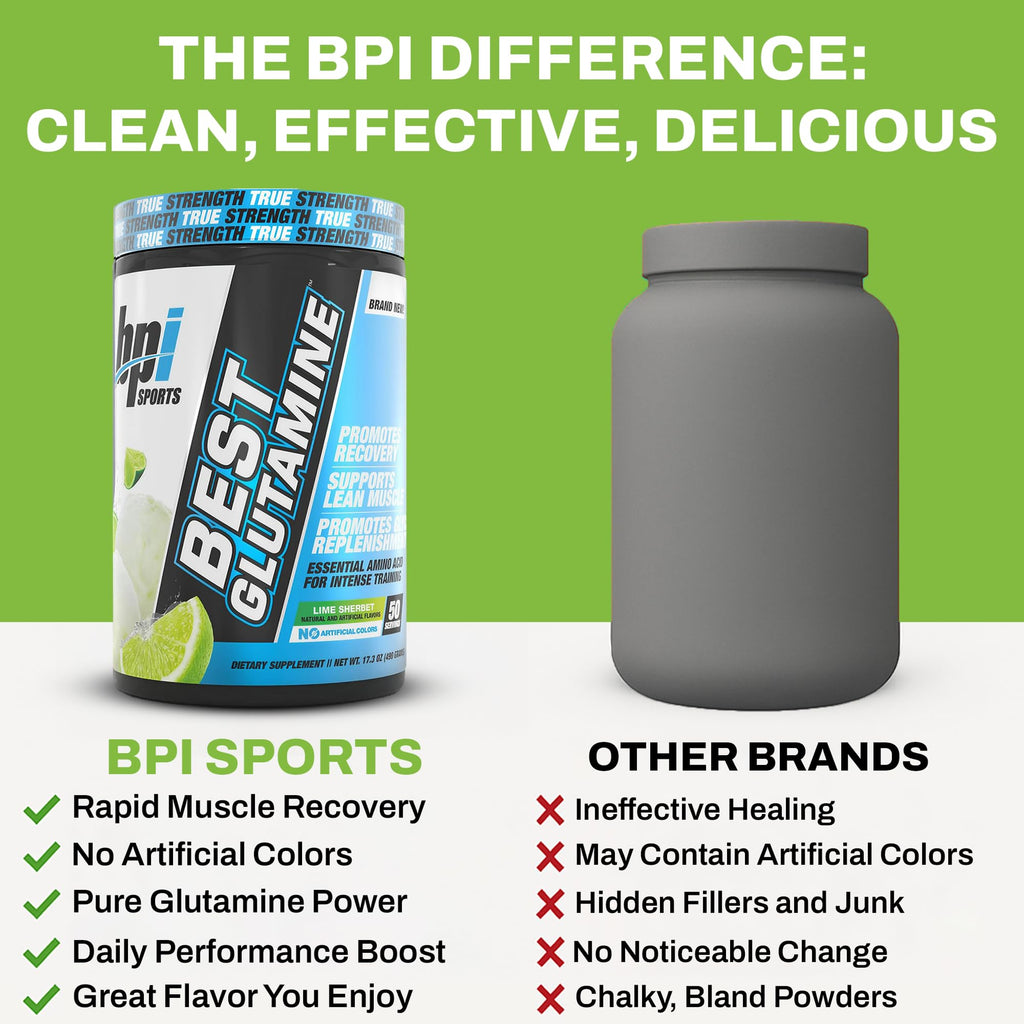 BPI Sports Best Glutamine Supplement | Lime Sherbet – 50 Servings, 6 Glutamine Forms + Vitamin C