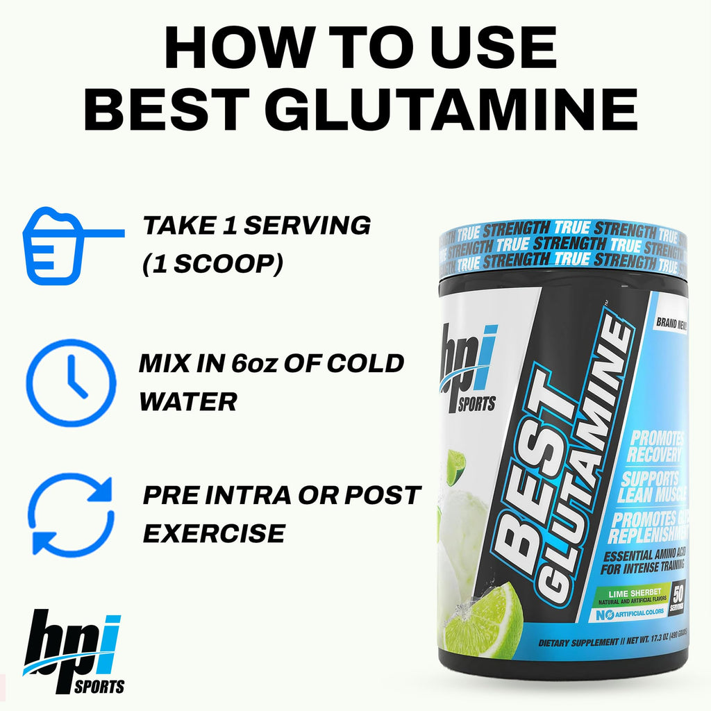 BPI Sports Best Glutamine Supplement | Lime Sherbet – 50 Servings, 6 Glutamine Forms + Vitamin C