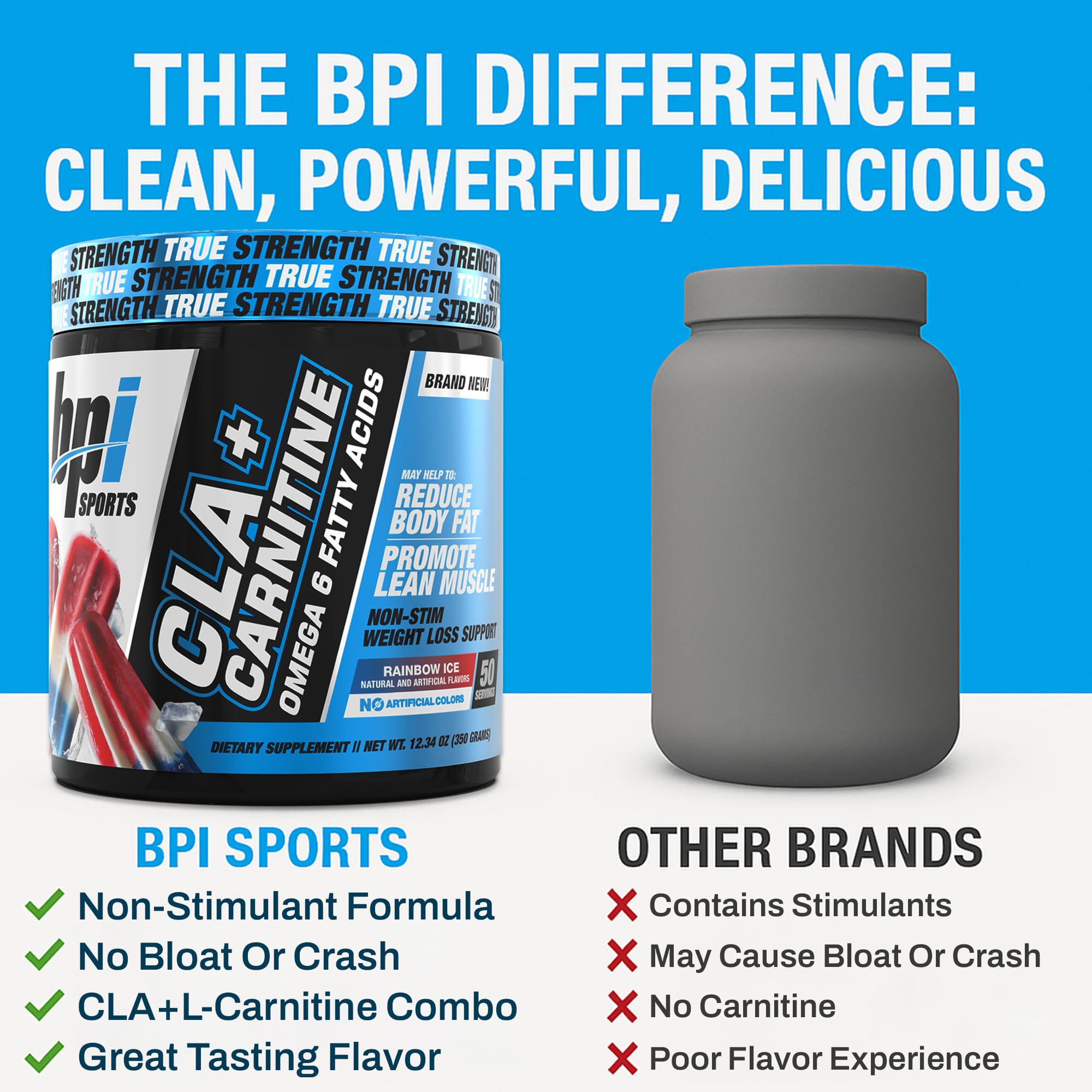 BPI Sports CLA+Carnitine – Caffeine-Free, Non-Stimulant Weight Loss & Metabolism (Rainbow Ice)