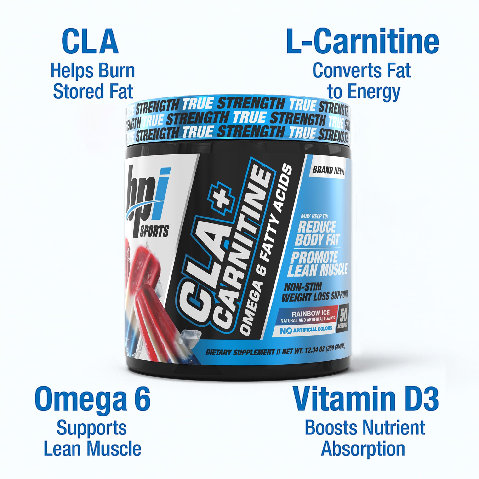 BPI Sports CLA+Carnitine – Caffeine-Free, Non-Stimulant Weight Loss & Metabolism (Rainbow Ice)