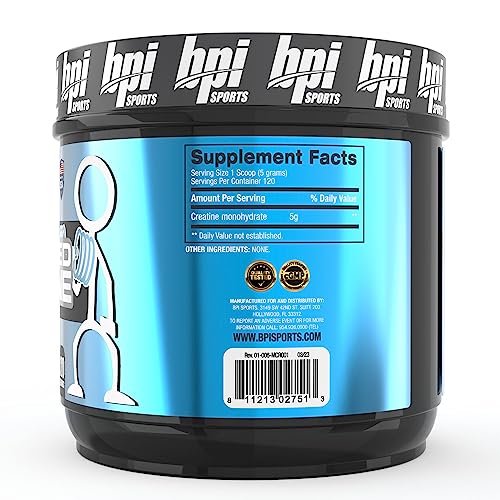 BPI Sports Micronized Creatine – 100% Pure, Unflavored Powder (120 Servings, 21.16 oz)
