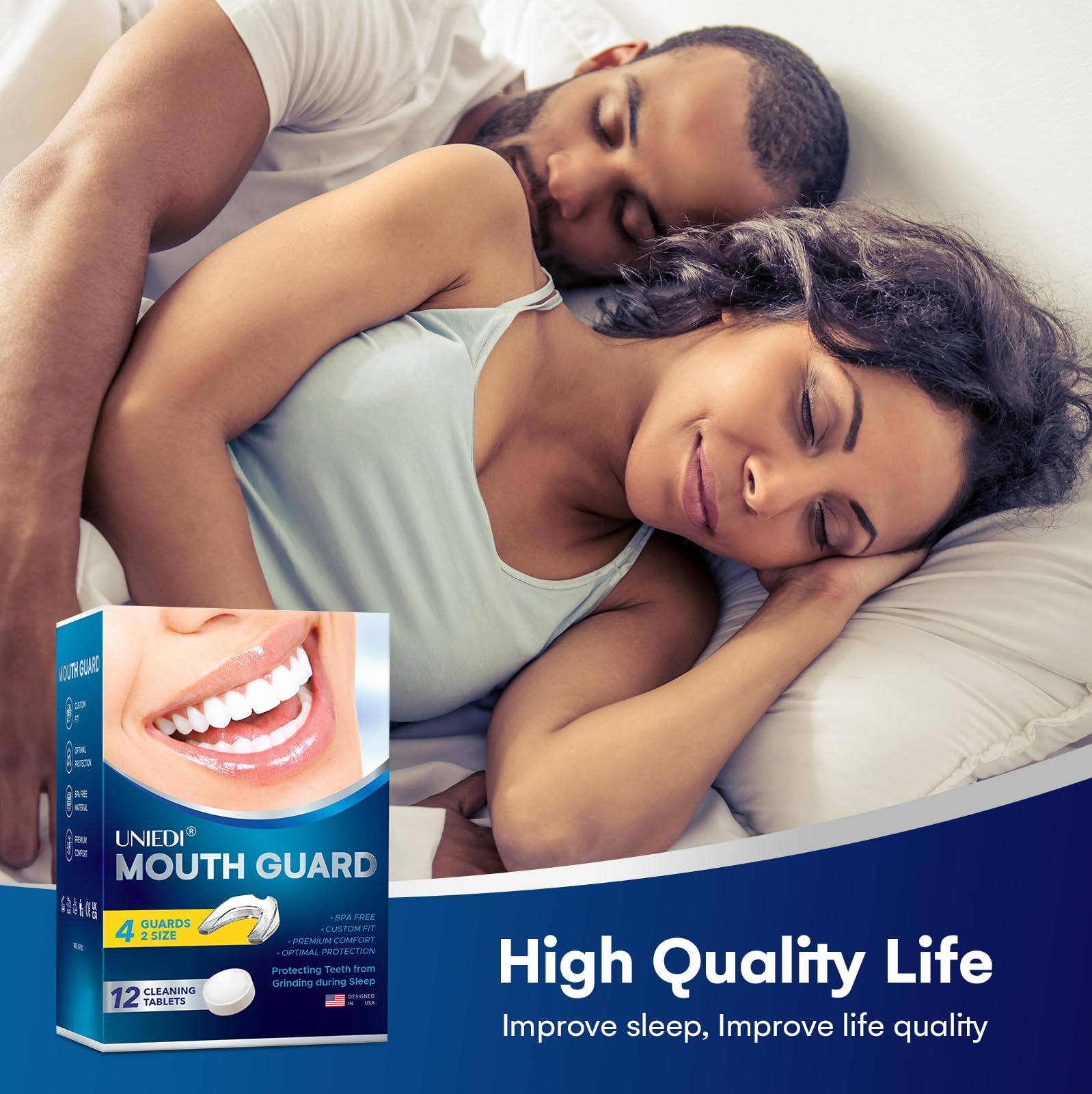 Mouth Guard for Teeth Grinding at Night – Custom Moldable Bruxism Guard + 12 Tablets