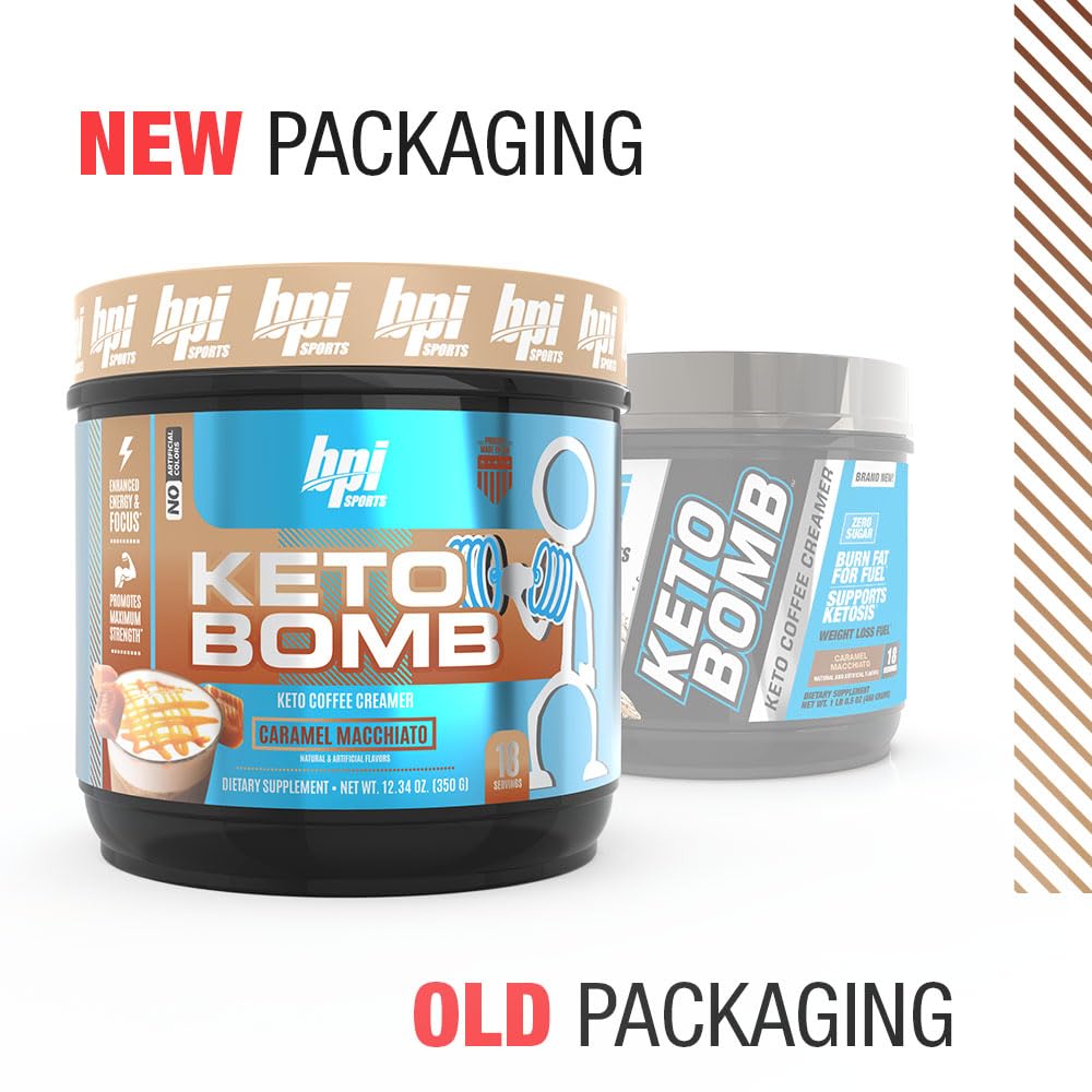 BPI Sports Keto Bomb Coffee Creamer – Caramel Macchiato, 18 Servings | Keto, MCT & Electrolytes