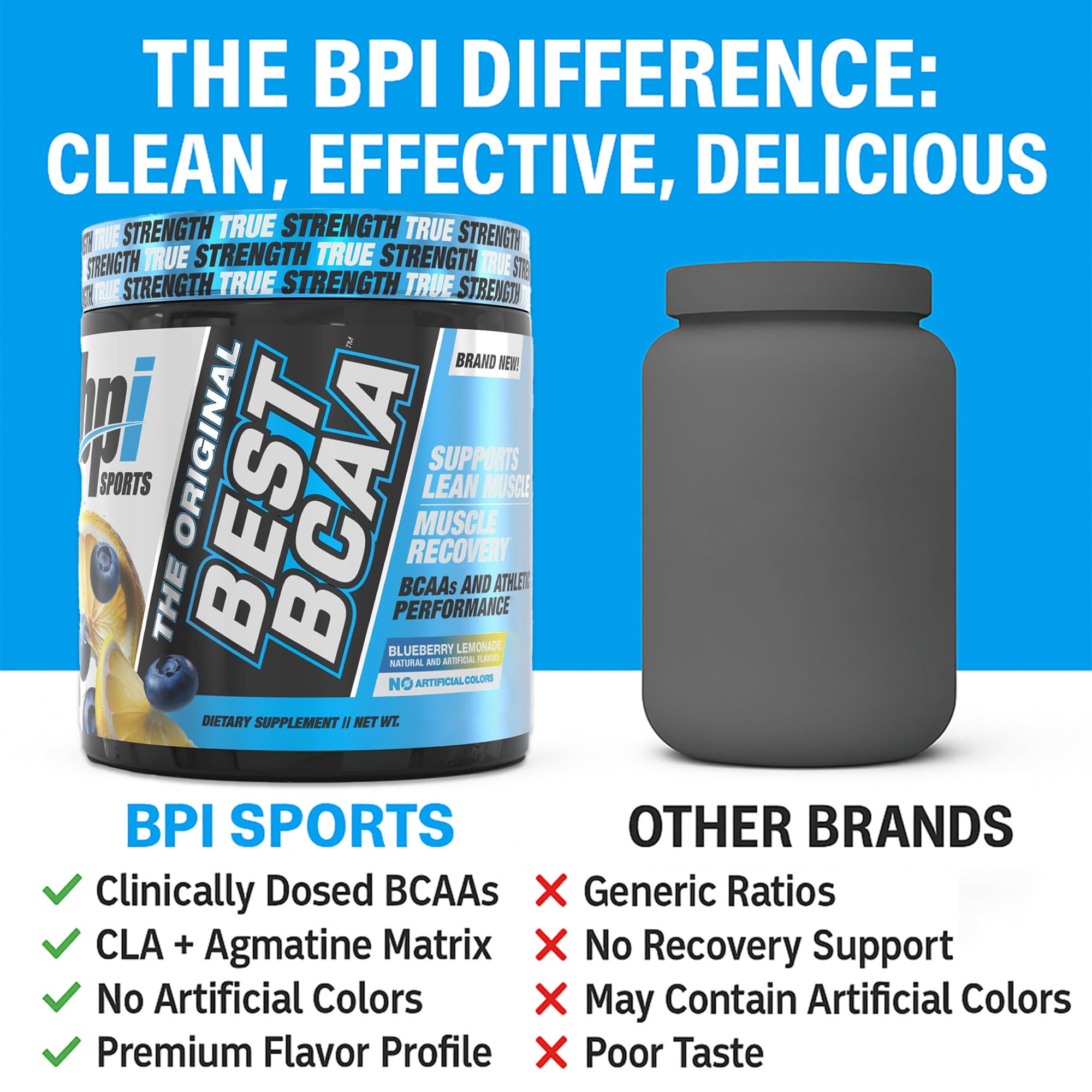 BPI Sports Best BCAA Powder – Muscle Recovery & Hydration (Blueberry Lemonade, 30 Servings)