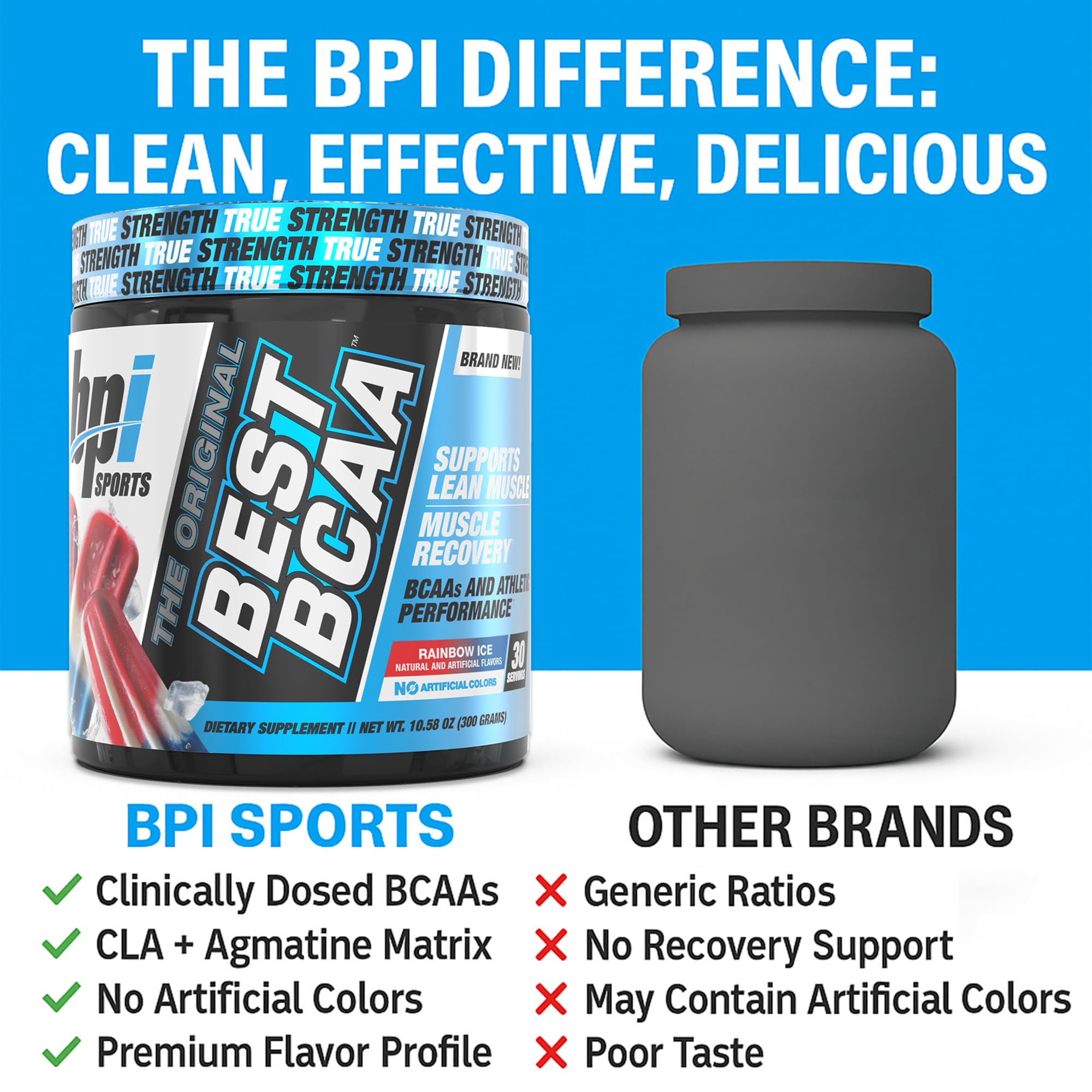 BPI Sports Best BCAA Powder – Rainbow Ice, 30 Servings | Muscle Recovery