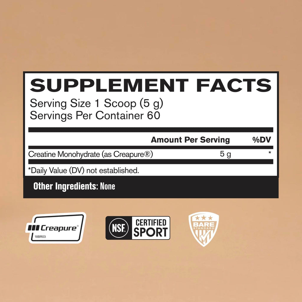 BPN Creatine Monohydrate Powder with Creapure – 60 Servings, Unflavored | Bare Performance Nutrition